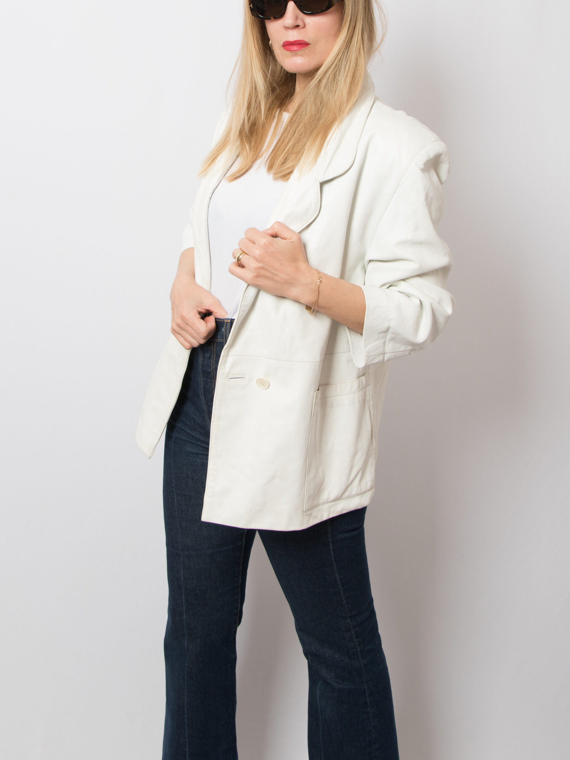 90s Oversized White Leather Blazer 90s Oversized White Leather Blazer - Image 3
