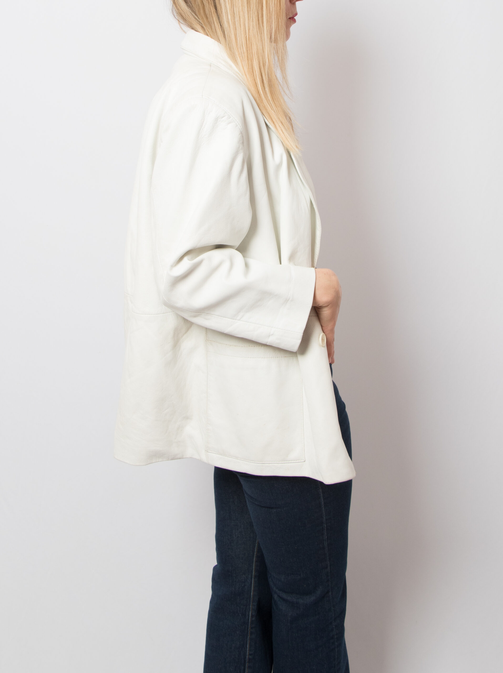 90s Oversized White Leather Blazer 90s Oversized White Leather Blazer - Image 5