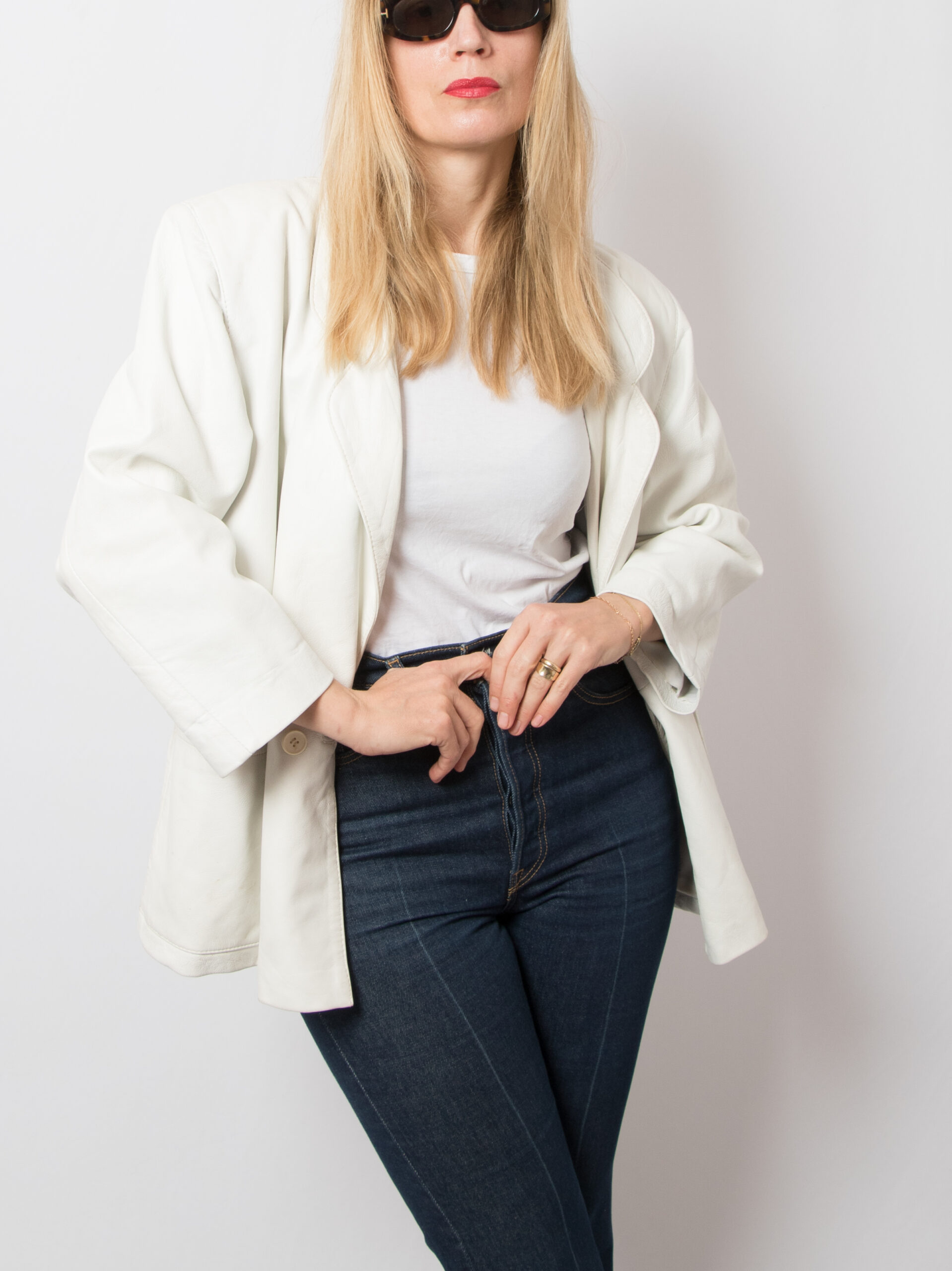 90s Oversized White Leather Blazer 90s Oversized White Leather Blazer - Image 6