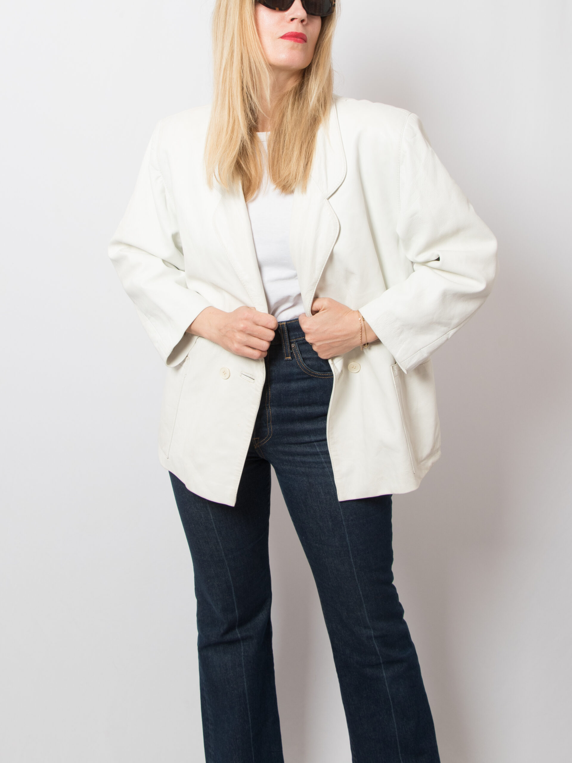 90s Oversized White Leather Blazer 90s Oversized White Leather Blazer - Image 7