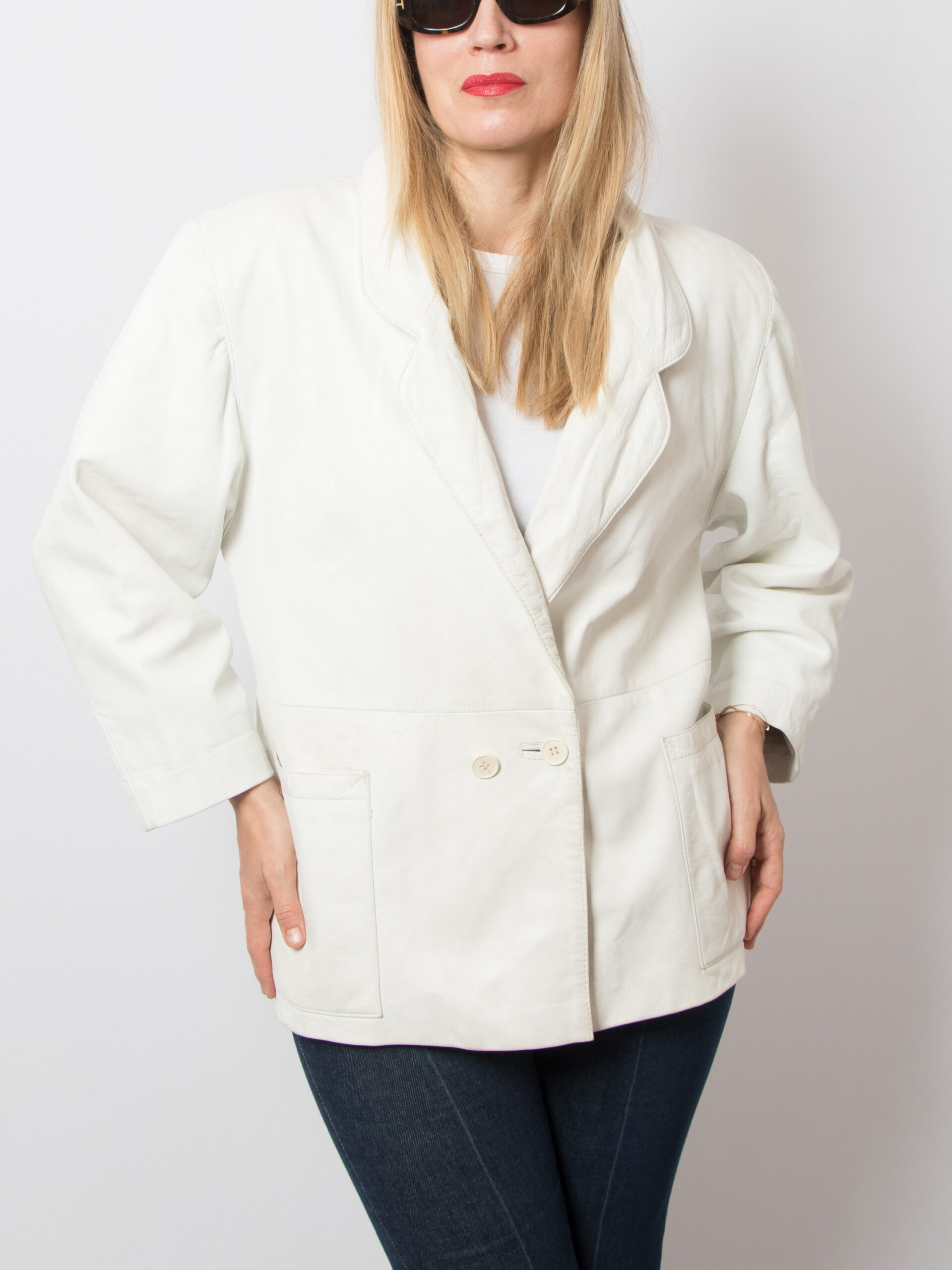 90s Oversized White Leather Blazer 90s Oversized White Leather Blazer - Image 8