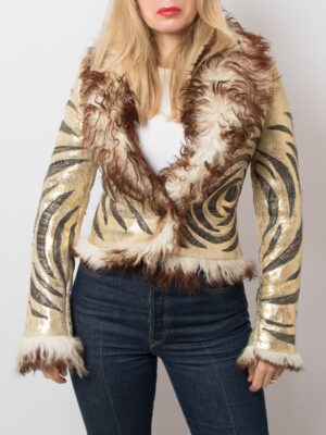Extè Gold Leather Shearling Jacket