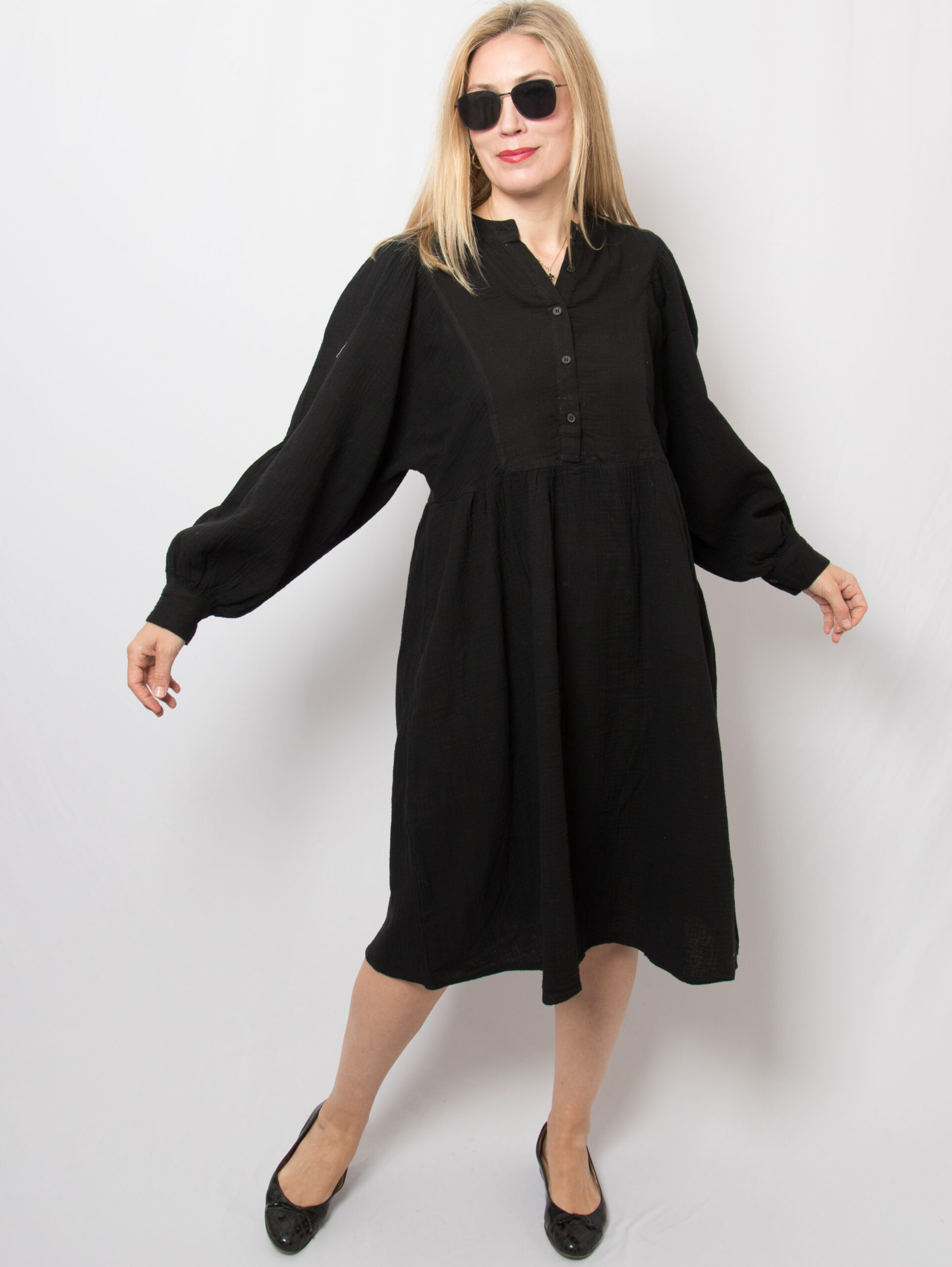 Vintage Long Balloon Sleeves Cotton Dress Vintage Long Balloon Sleeves Cotton Dress