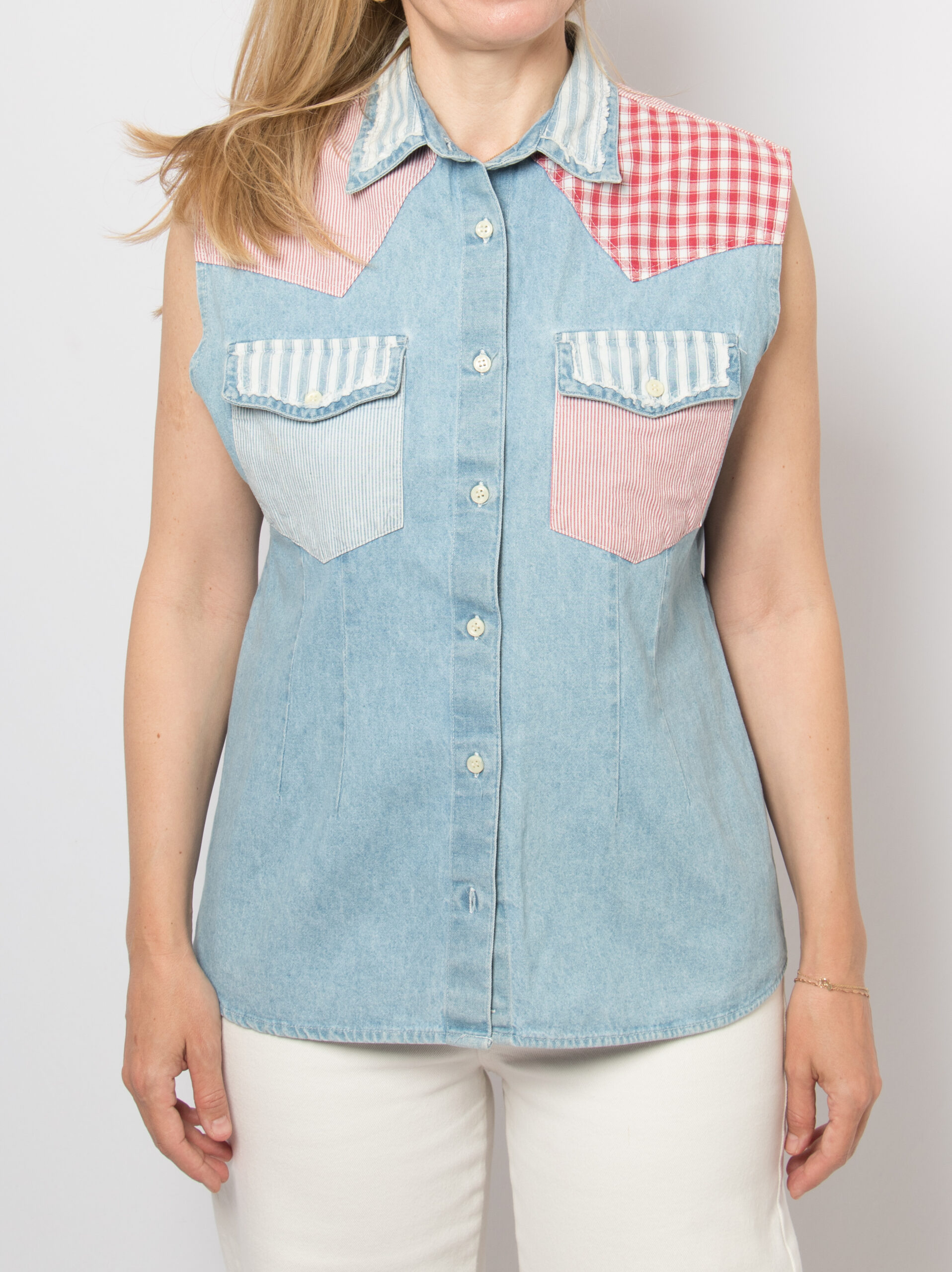 90s Sleeveless Denim Button Down Shirt 90s Sleeveless Denim Button Down Shirt - Image 3