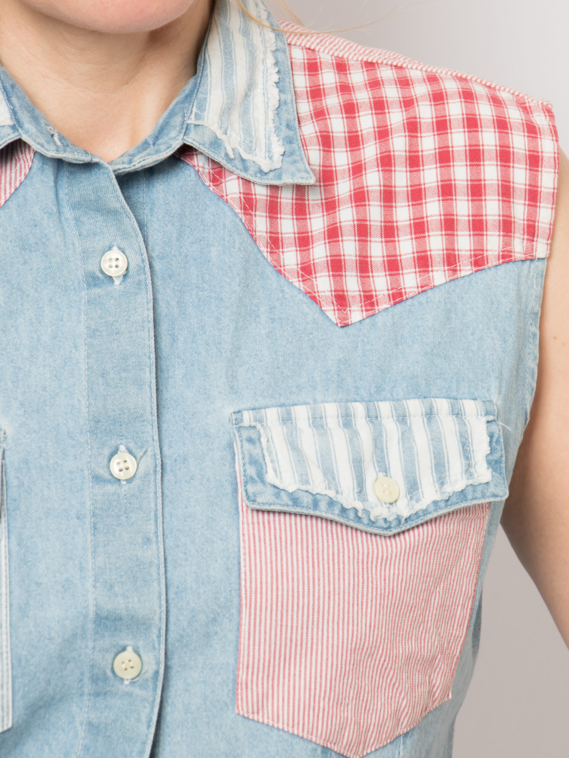 90s Sleeveless Denim Button Down Shirt 90s Sleeveless Denim Button Down Shirt - Image 4