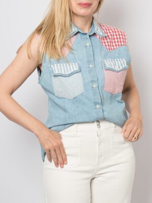 90s Sleeveless Denim Button Down Shirt