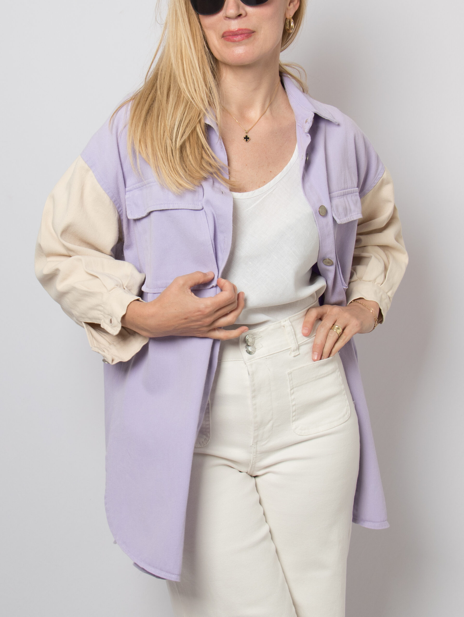 90s Oversized Colorblock Denim Shirt Jacket 90s Oversized Colorblock Denim Shirt Jacket - Image 4