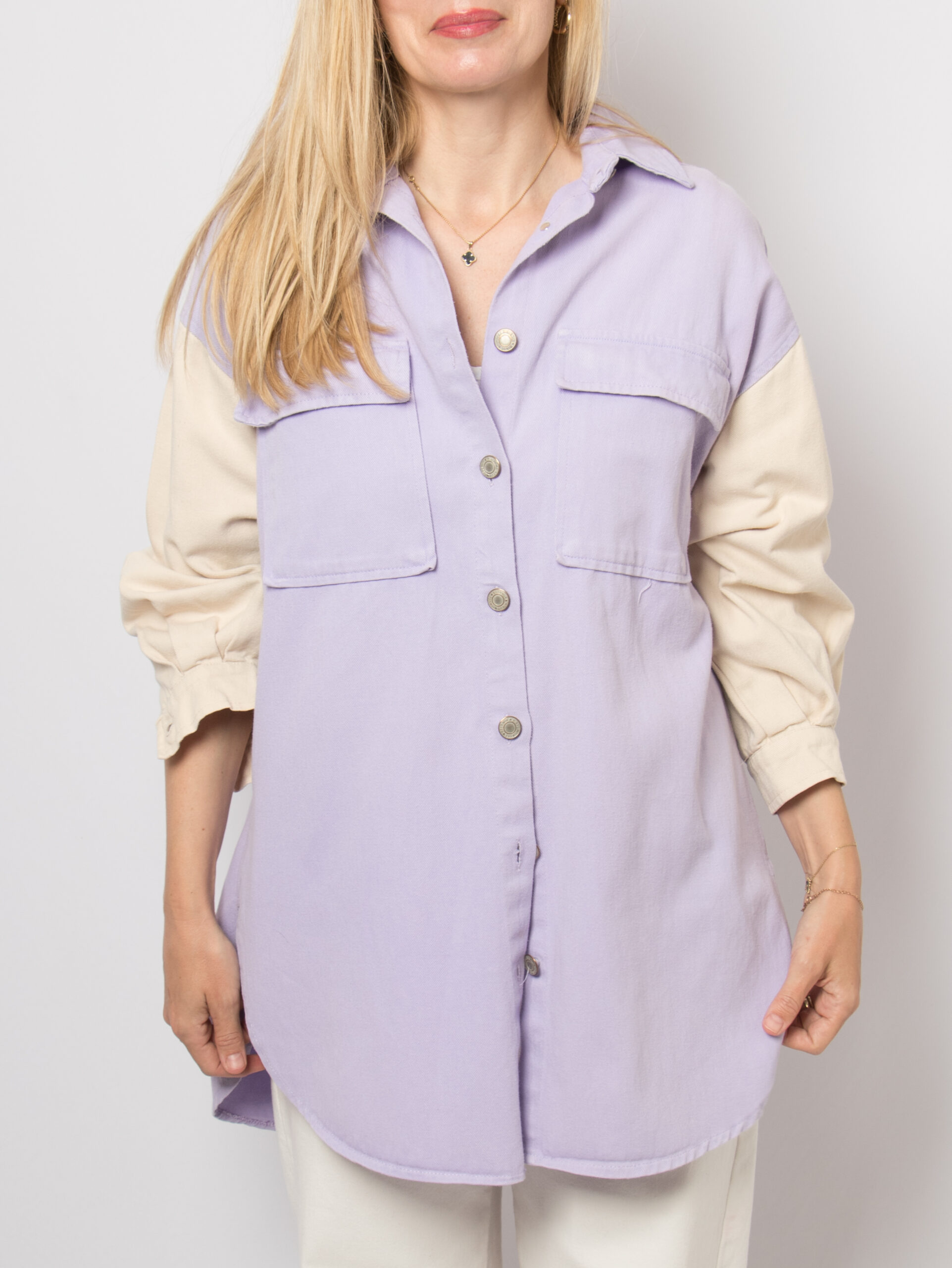 90s Oversized Colorblock Denim Shirt Jacket 90s Oversized Colorblock Denim Shirt Jacket - Image 5