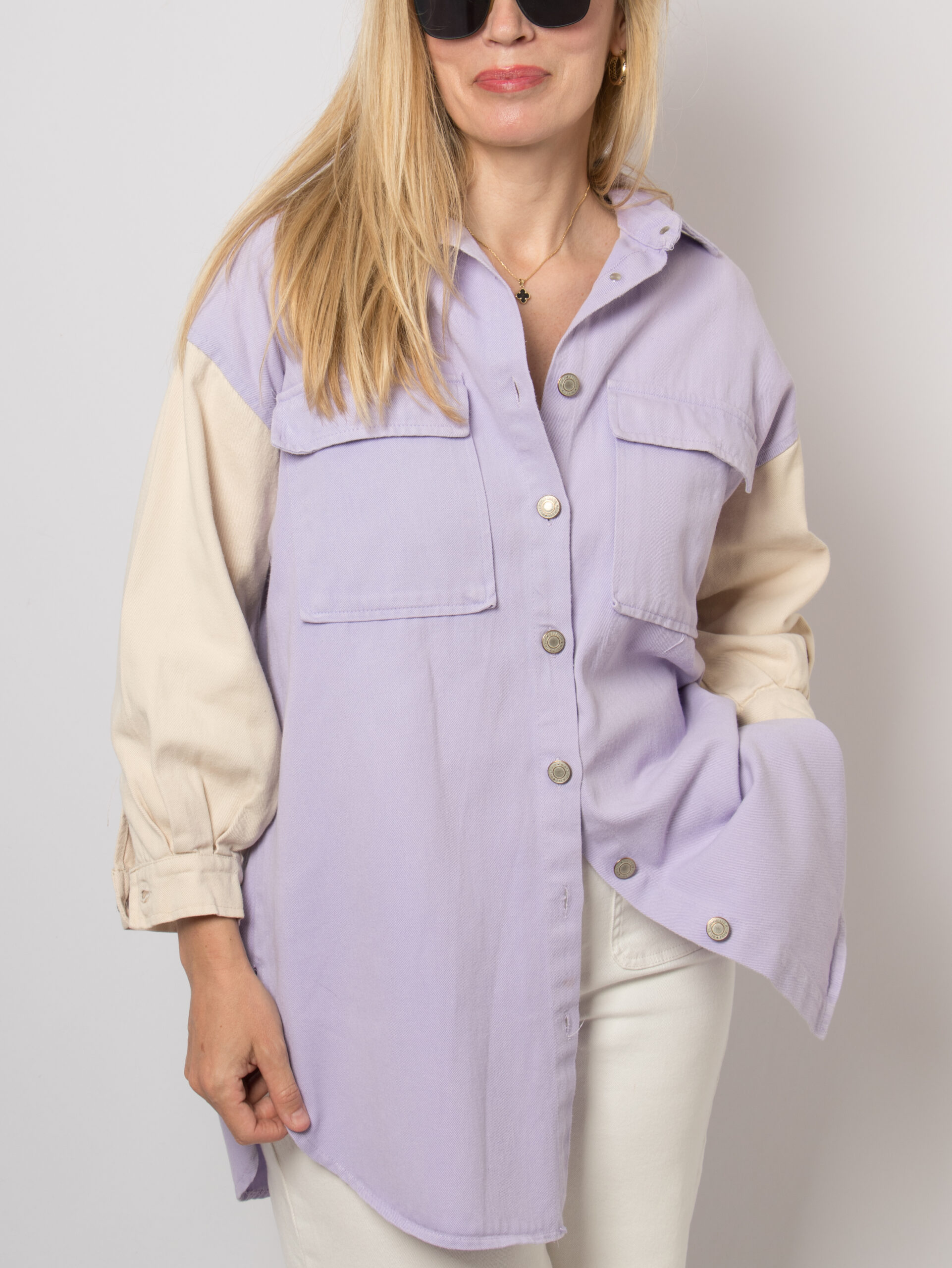 90s Oversized Colorblock Denim Shirt Jacket 90s Oversized Colorblock Denim Shirt Jacket - Image 7