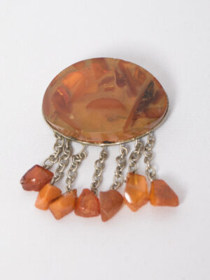 Vintage Baltic Amber Statement Brooch with Dangle Drops