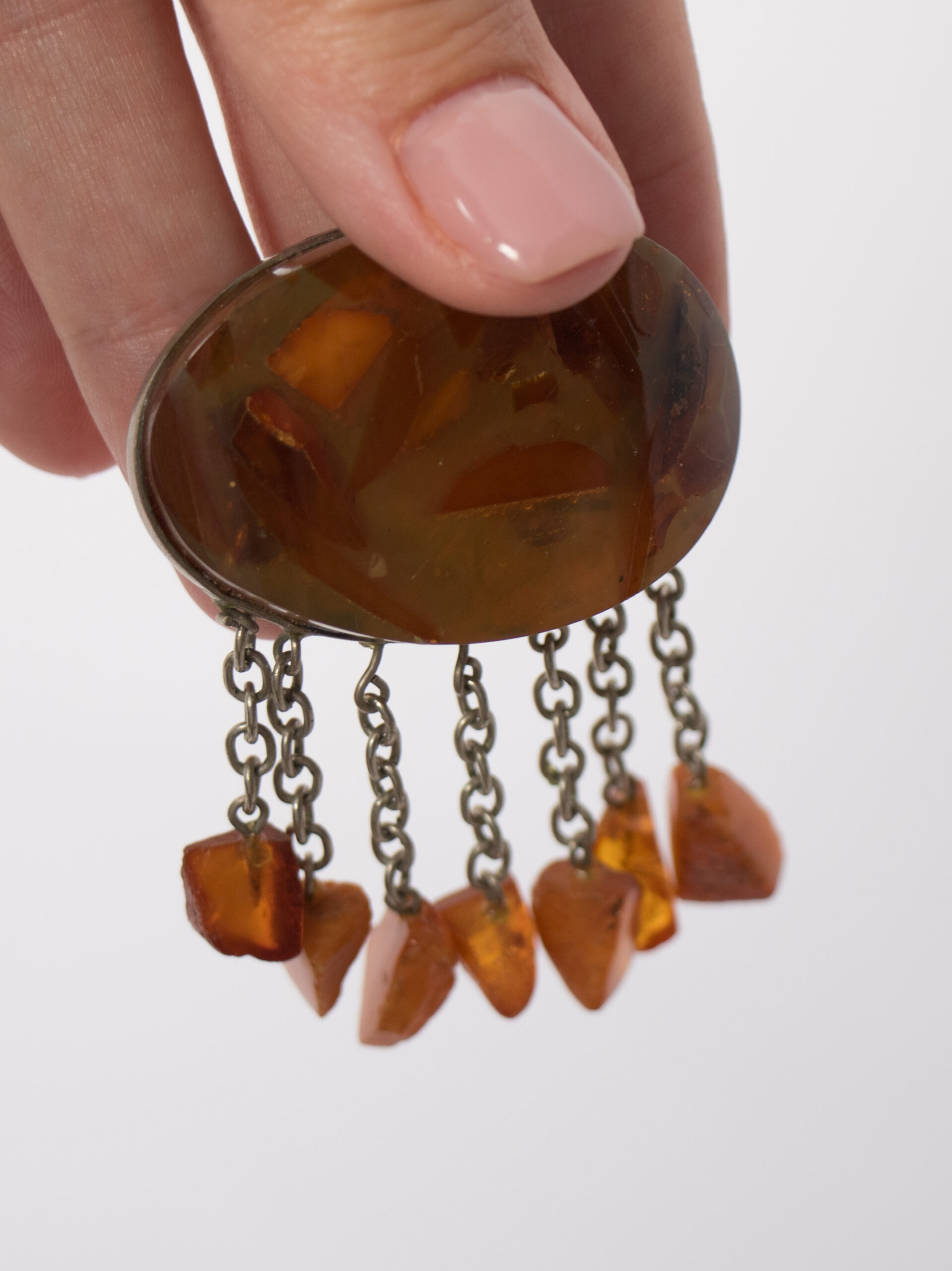 Vintage Baltic Amber Statement Brooch with Dangle Drops Vintage Baltic Amber Statement Brooch with Dangle Drops - Image 4