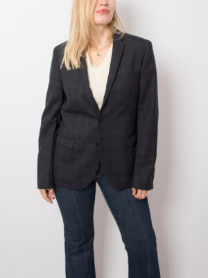 Manuel Ritz Blue Plaid Wool Blazer