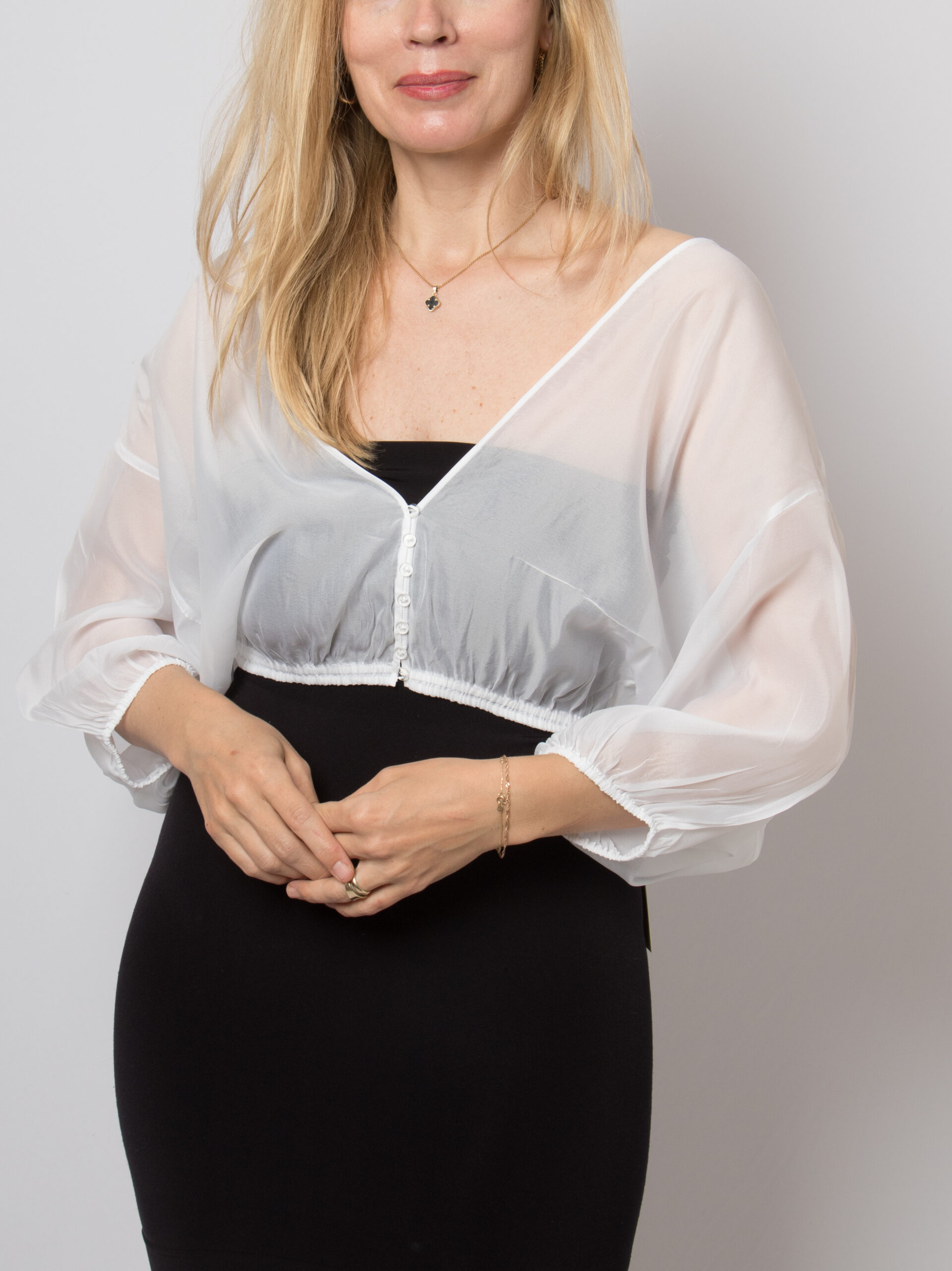 DES PRES Silk Blend Sheer Bolero Ballon Sleeves DES PRES Silk Blend Sheer Bolero Ballon Sleeves - Image 2