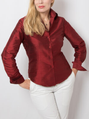 Nara Camicie Burgundy Dupioni Silk Blouse
