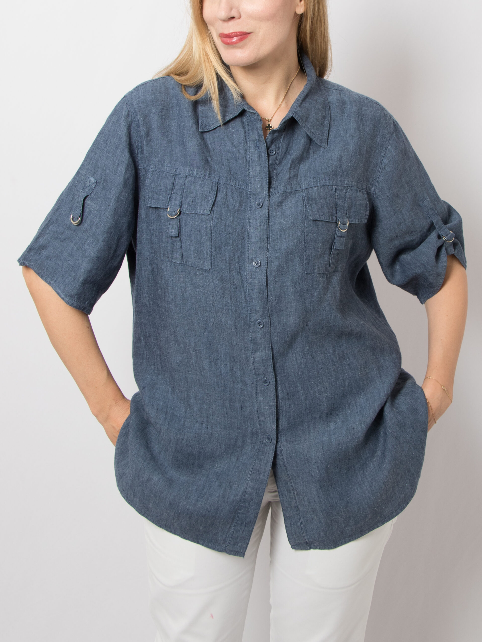 Elena Miro Blue Linen Shirt Elena Miro Blue Linen Shirt
