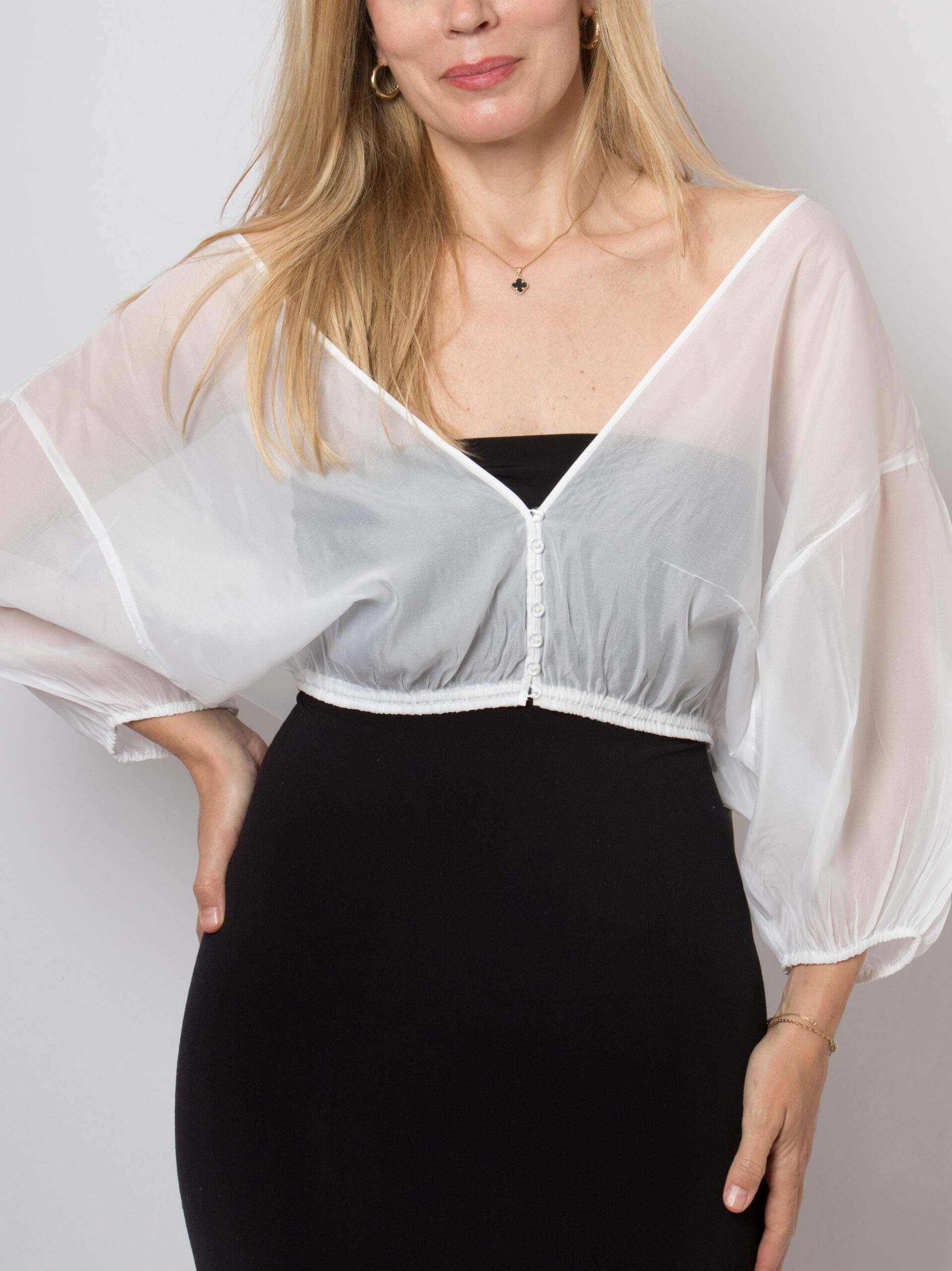 DES PRES Silk Blend Sheer Bolero Ballon Sleeves DES PRES Silk Blend Sheer Bolero Ballon Sleeves - Image 7
