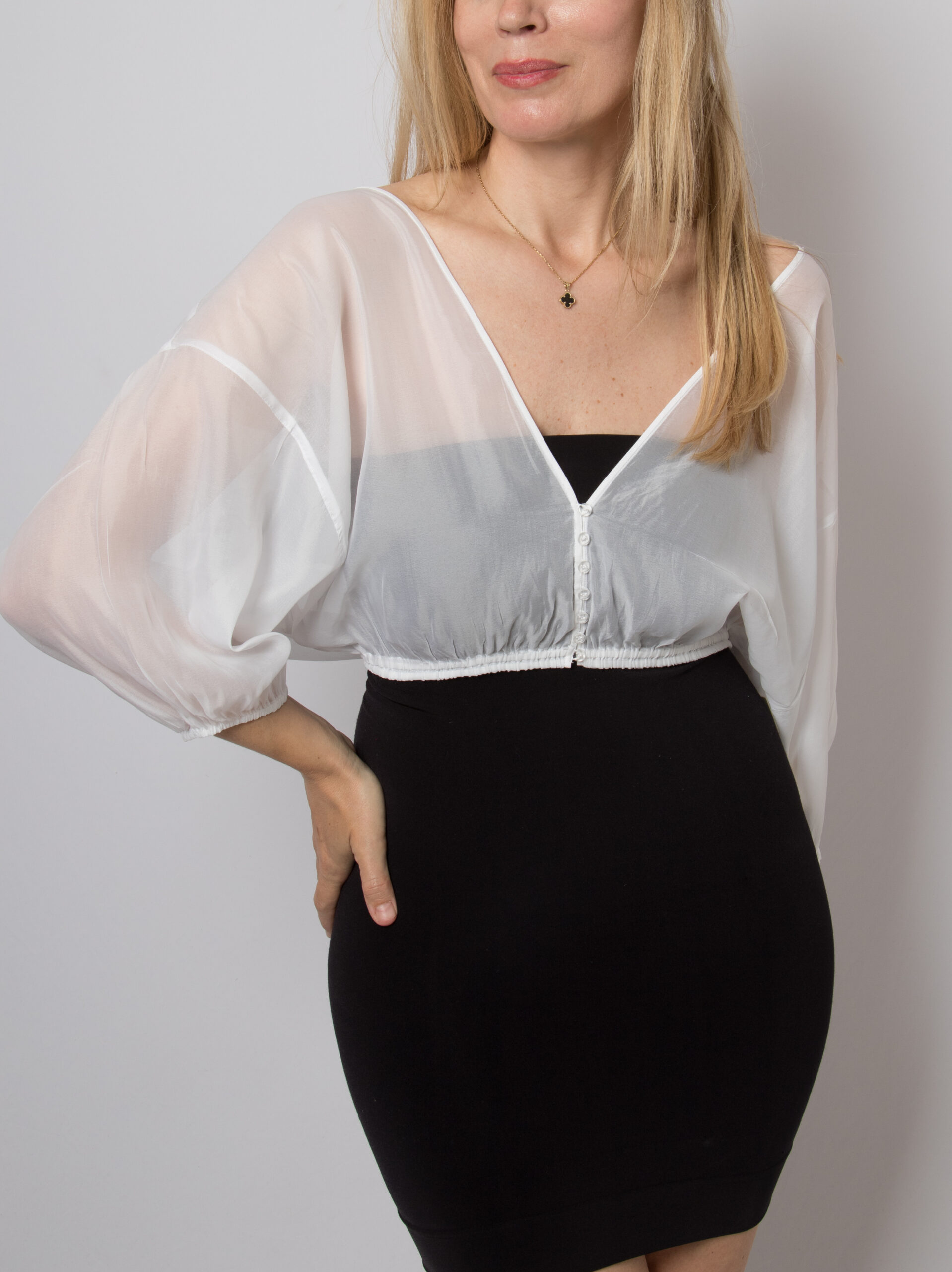 DES PRES Silk Blend Sheer Bolero Ballon Sleeves DES PRES Silk Blend Sheer Bolero Ballon Sleeves