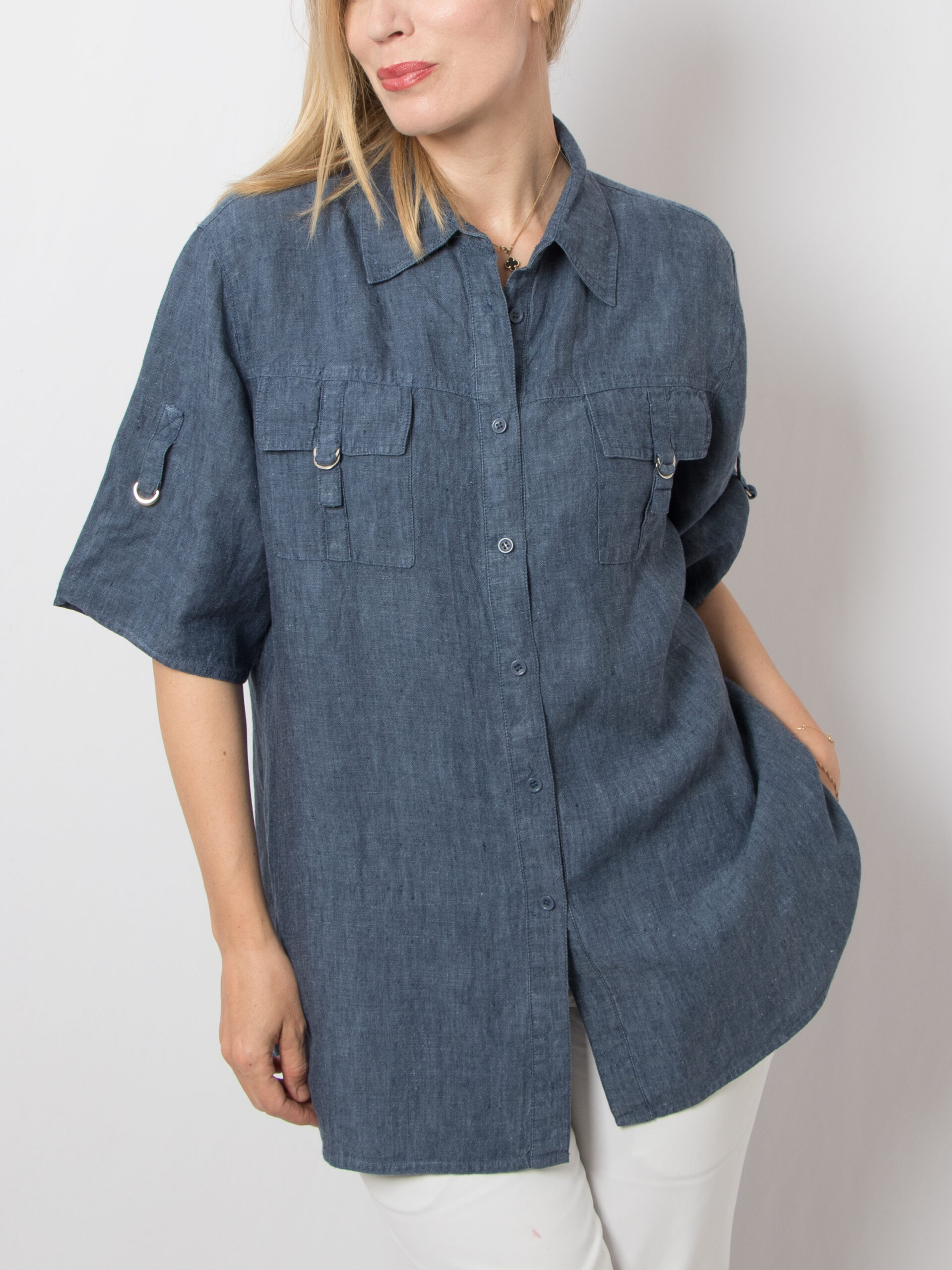 Elena Miro Blue Linen Shirt Elena Miro Blue Linen Shirt - Image 5