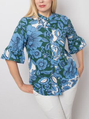 INTREND Cotton Floral Blouse Ruffle Sleeves