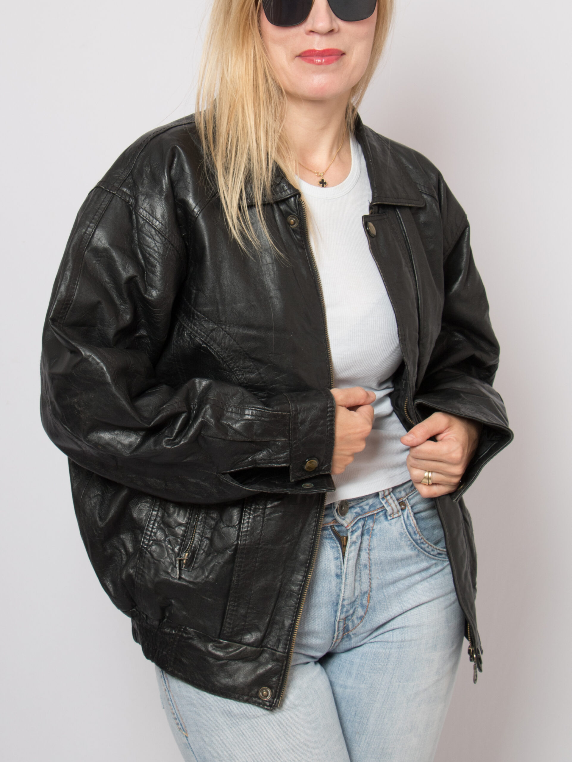 90s Black Leather Bomber Jacket Oversized 90s Black Leather Bomber Jacket Oversized - Image 3