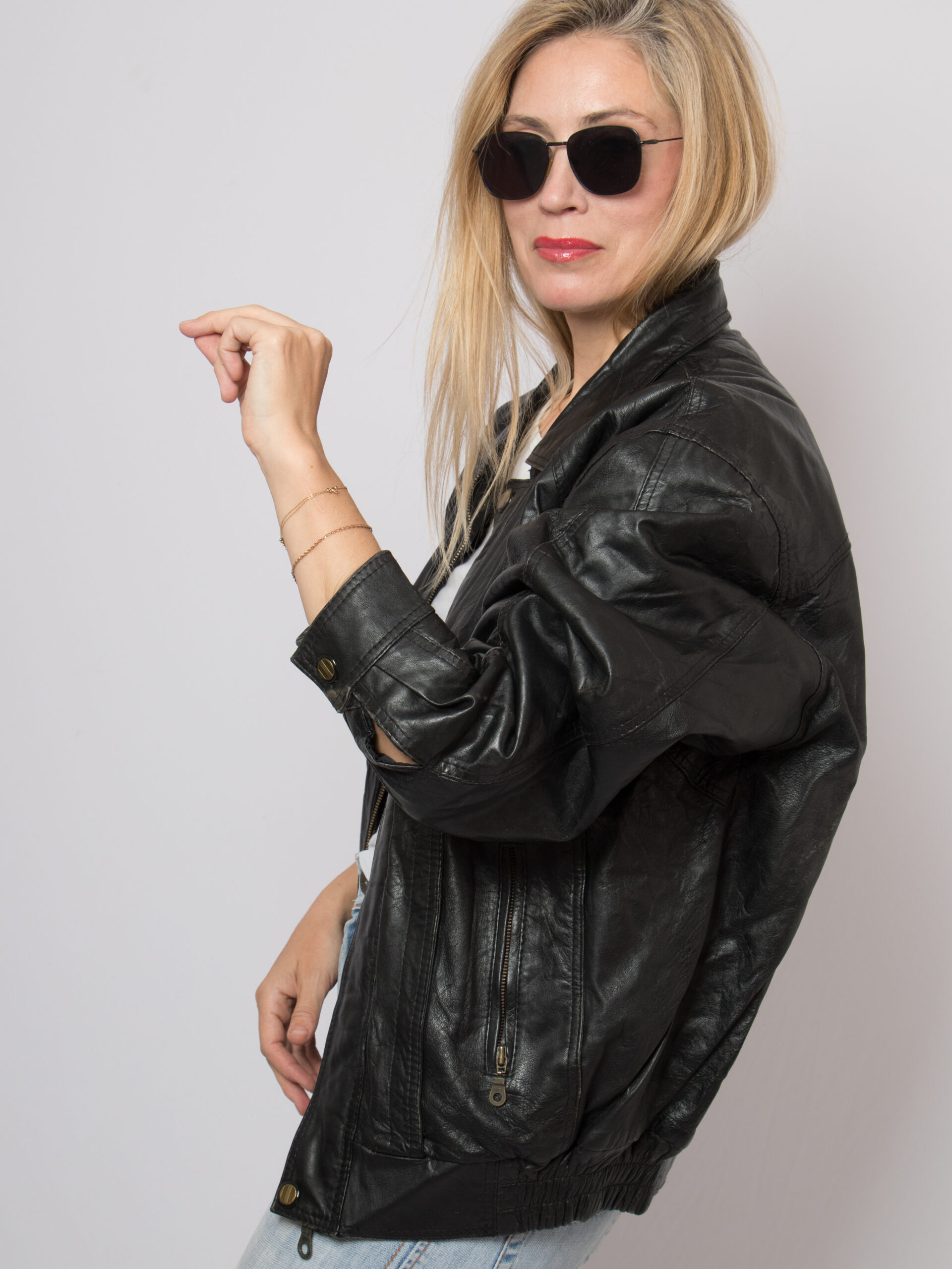 90s Black Leather Bomber Jacket Oversized 90s Black Leather Bomber Jacket Oversized