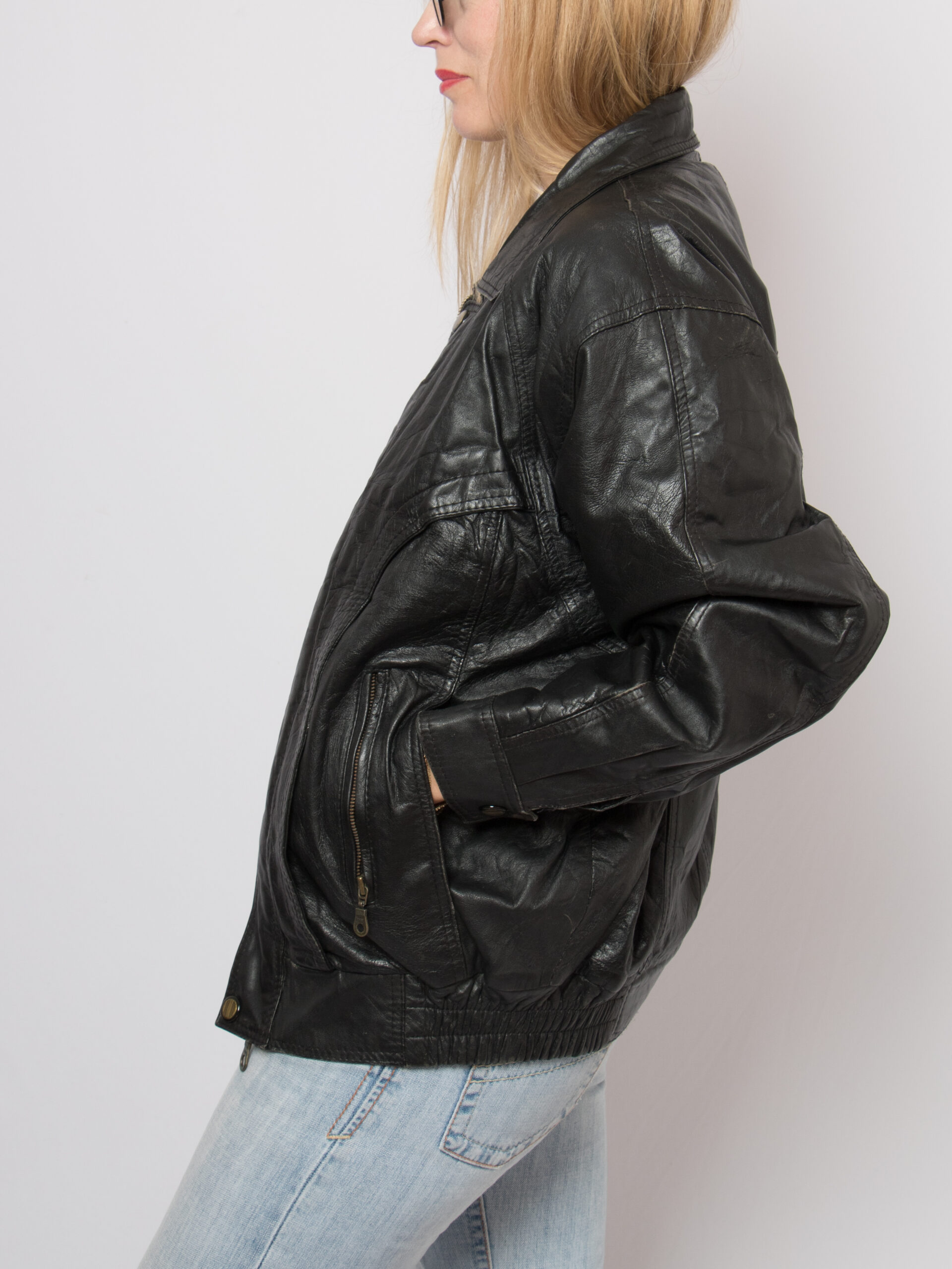90s Black Leather Bomber Jacket Oversized 90s Black Leather Bomber Jacket Oversized - Image 5