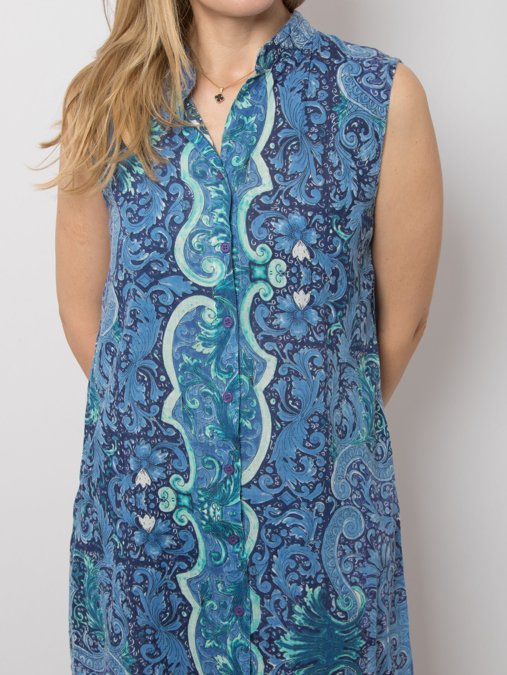 Vintage Blue Paisley Shirt Dress Vintage Blue Paisley Shirt Dress - Image 4