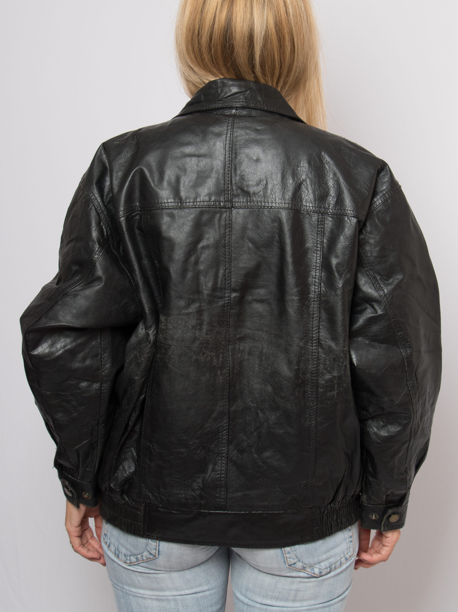 90s Black Leather Bomber Jacket Oversized 90s Black Leather Bomber Jacket Oversized - Image 6