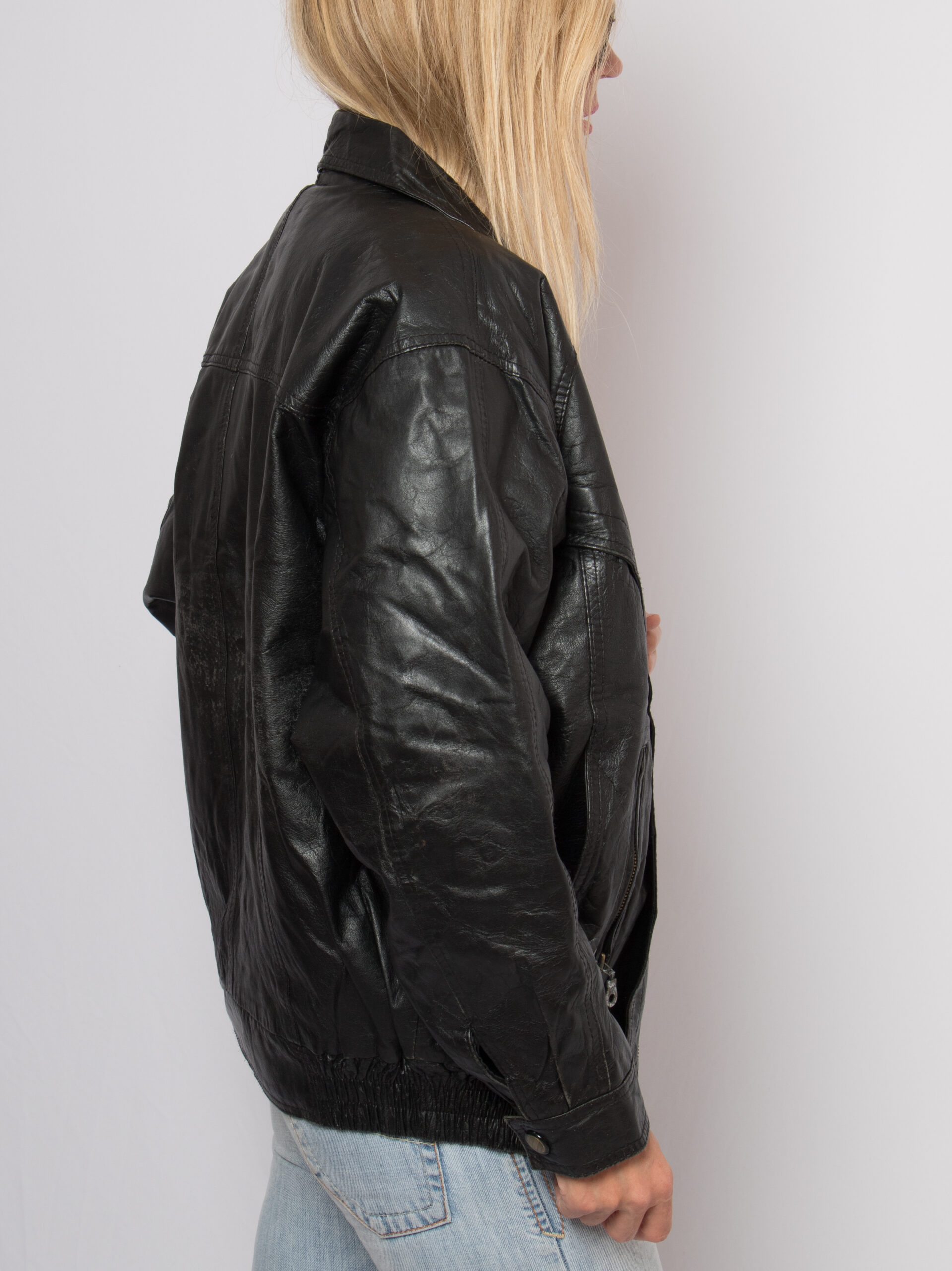 90s Black Leather Bomber Jacket Oversized 90s Black Leather Bomber Jacket Oversized - Image 7