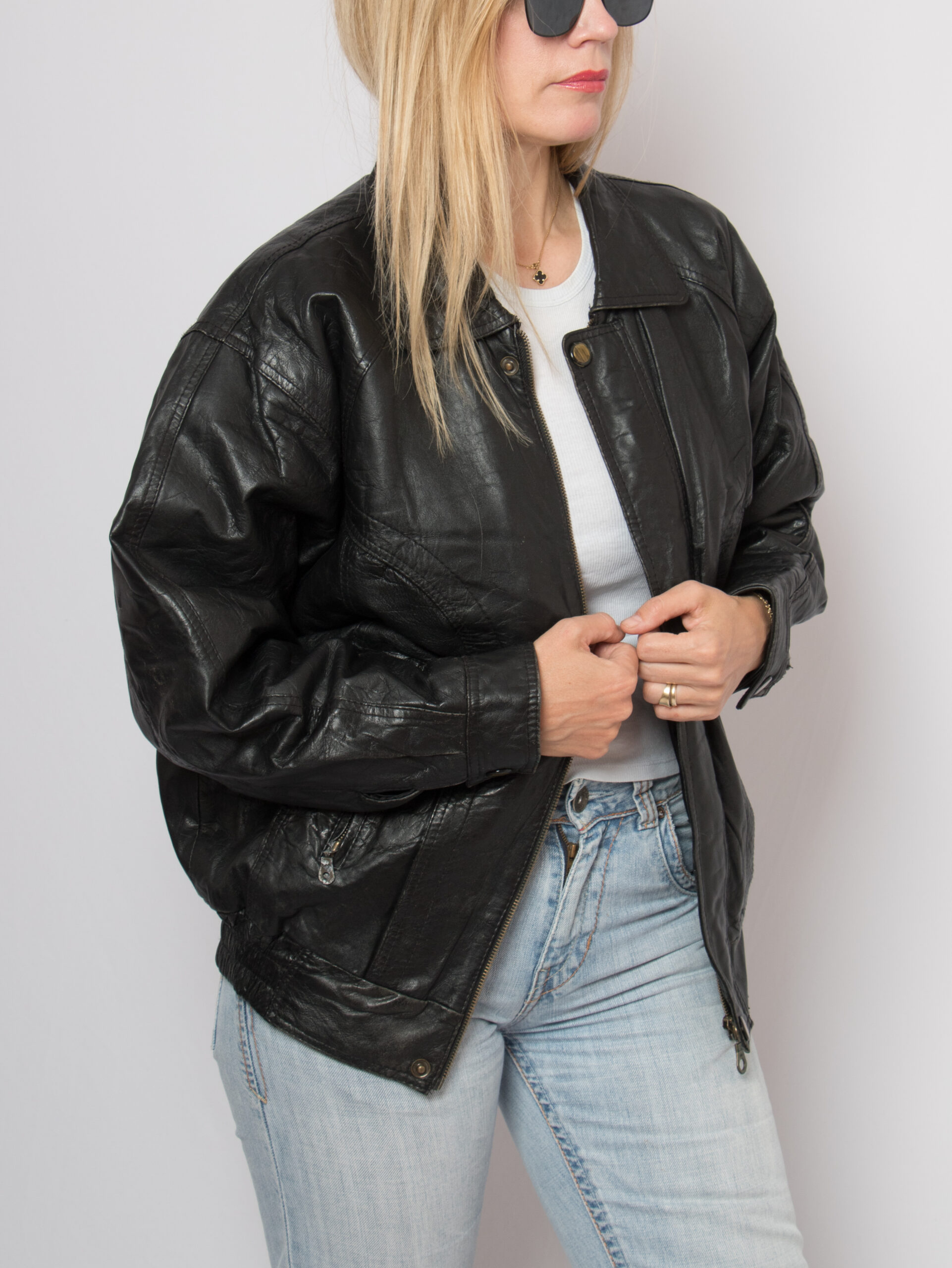 90s Black Leather Bomber Jacket Oversized 90s Black Leather Bomber Jacket Oversized - Image 8