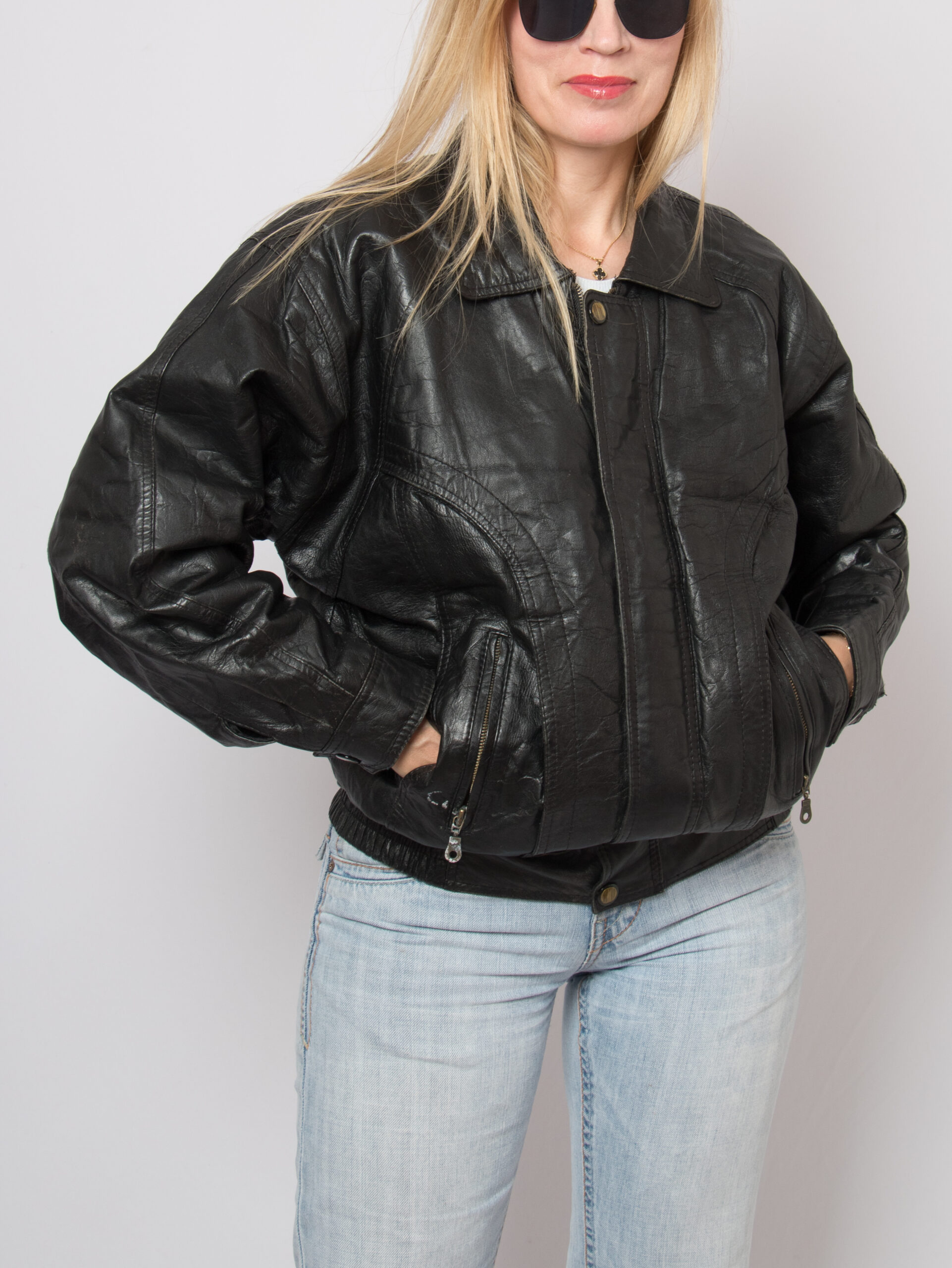 90s Black Leather Bomber Jacket Oversized 90s Black Leather Bomber Jacket Oversized - Image 9