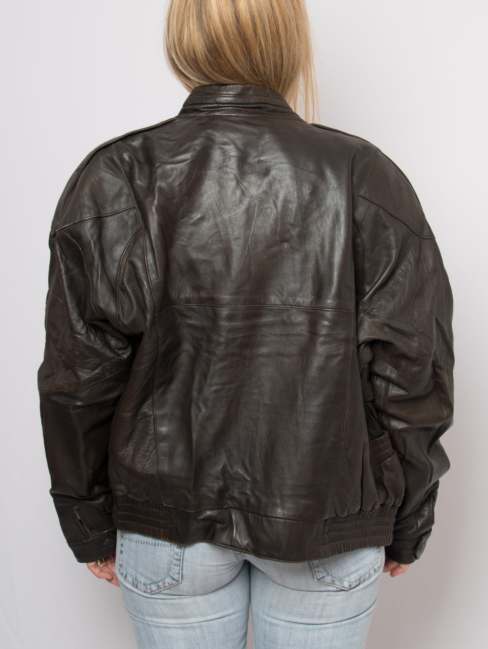 90s Brown Leather Bomber Jacket 90s Brown Leather Bomber Jacket - Image 2