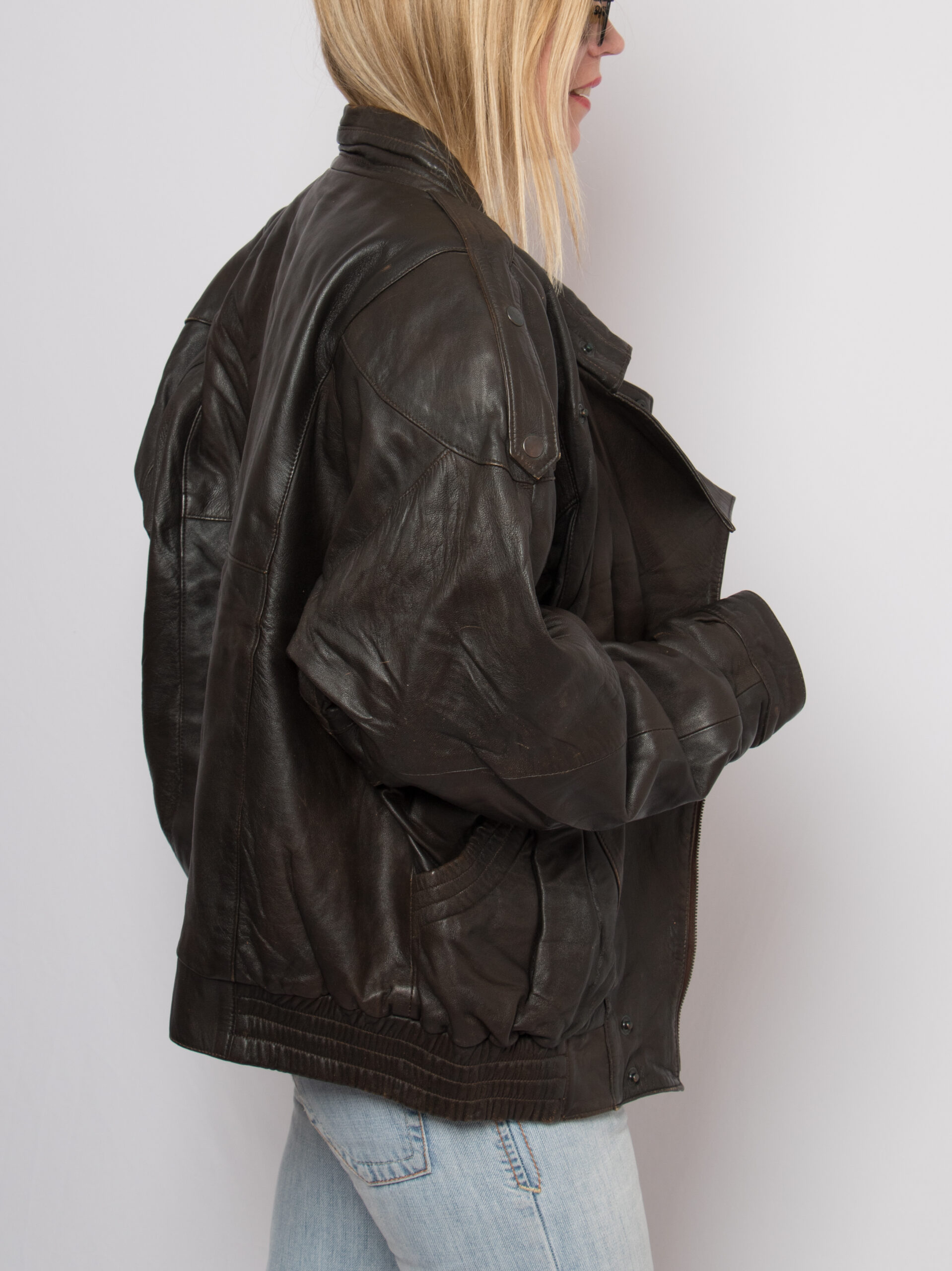 90s Brown Leather Bomber Jacket 90s Brown Leather Bomber Jacket - Image 3
