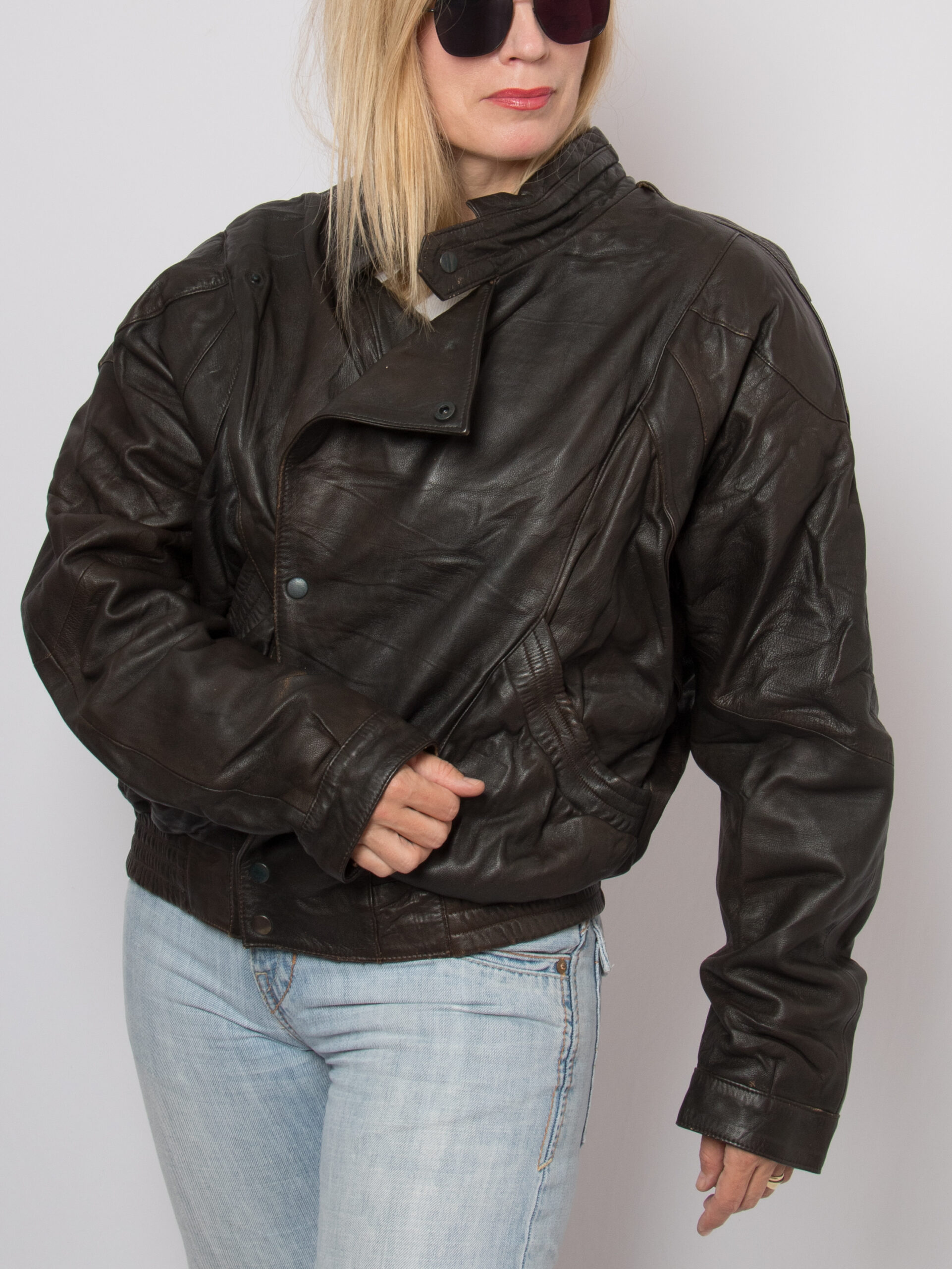 90s Brown Leather Bomber Jacket 90s Brown Leather Bomber Jacket - Image 4