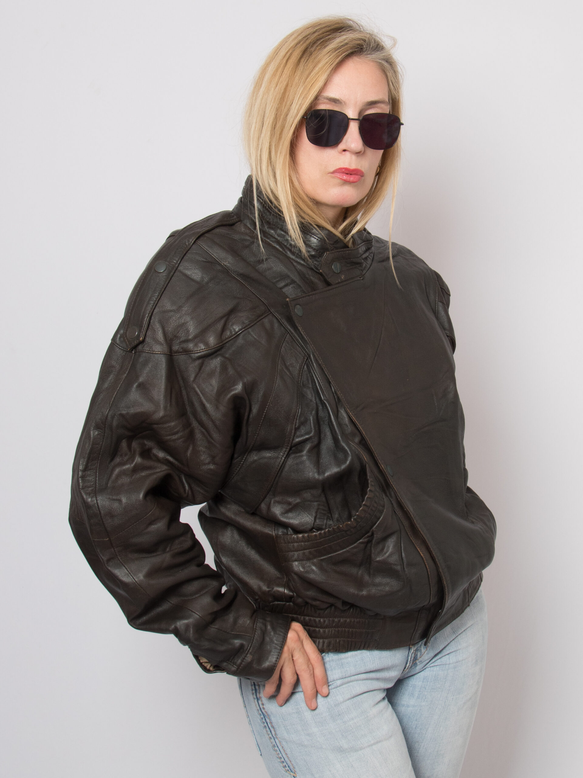 90s Brown Leather Bomber Jacket 90s Brown Leather Bomber Jacket - Image 5