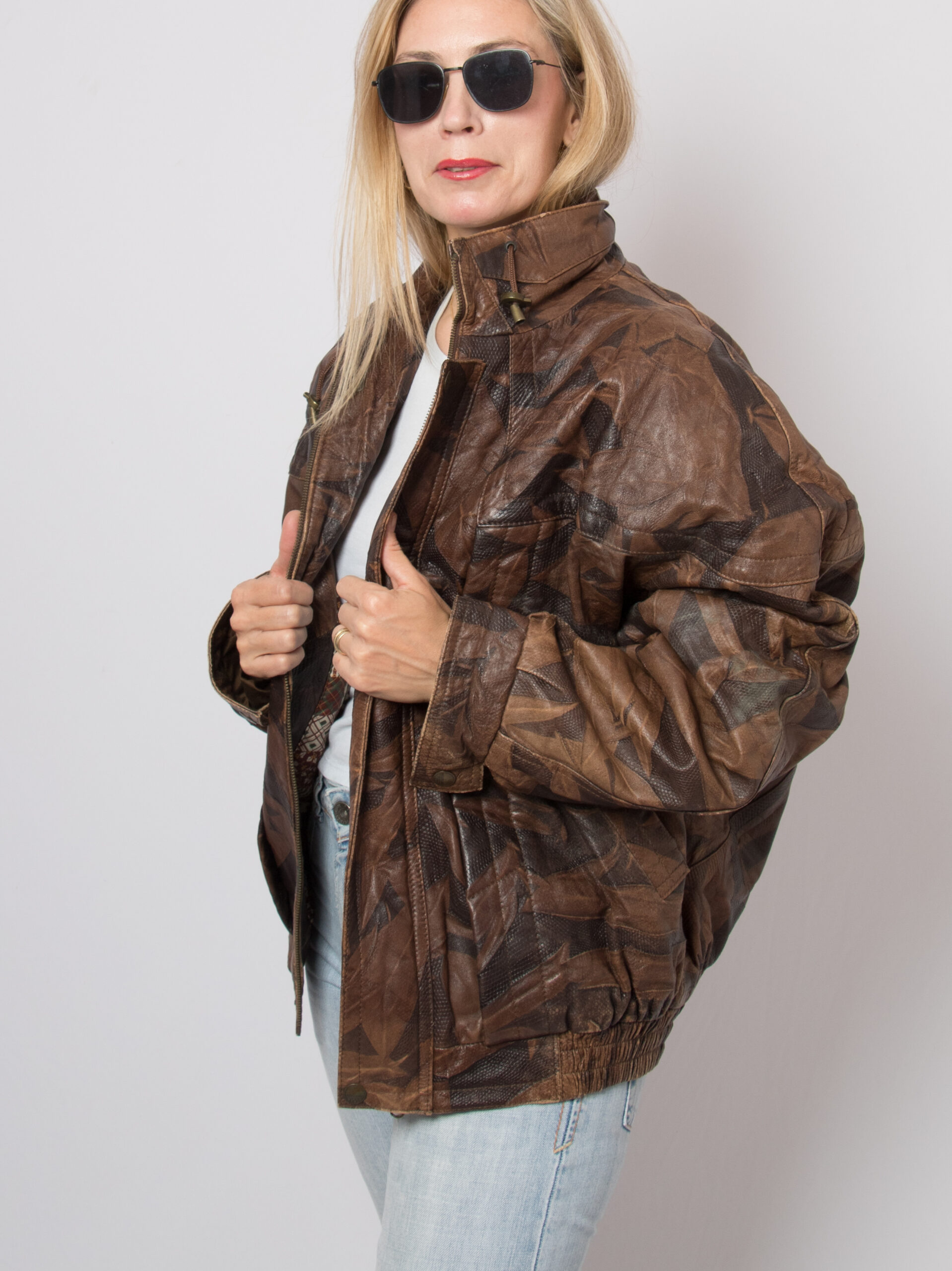 90s Patchwork Leather Bomber Jacket 90s Patchwork Leather Bomber Jacket - Image 2