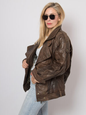 Vintage TRAPPER Brown Leather Aviator Jacket