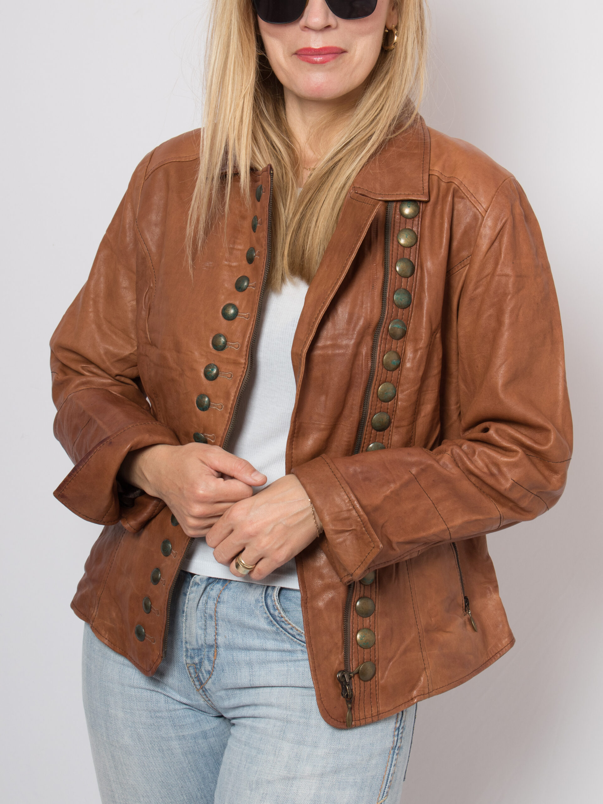 BIBA Brown Leather Jacket Military Style BIBA Brown Leather Jacket Military Style - Image 2