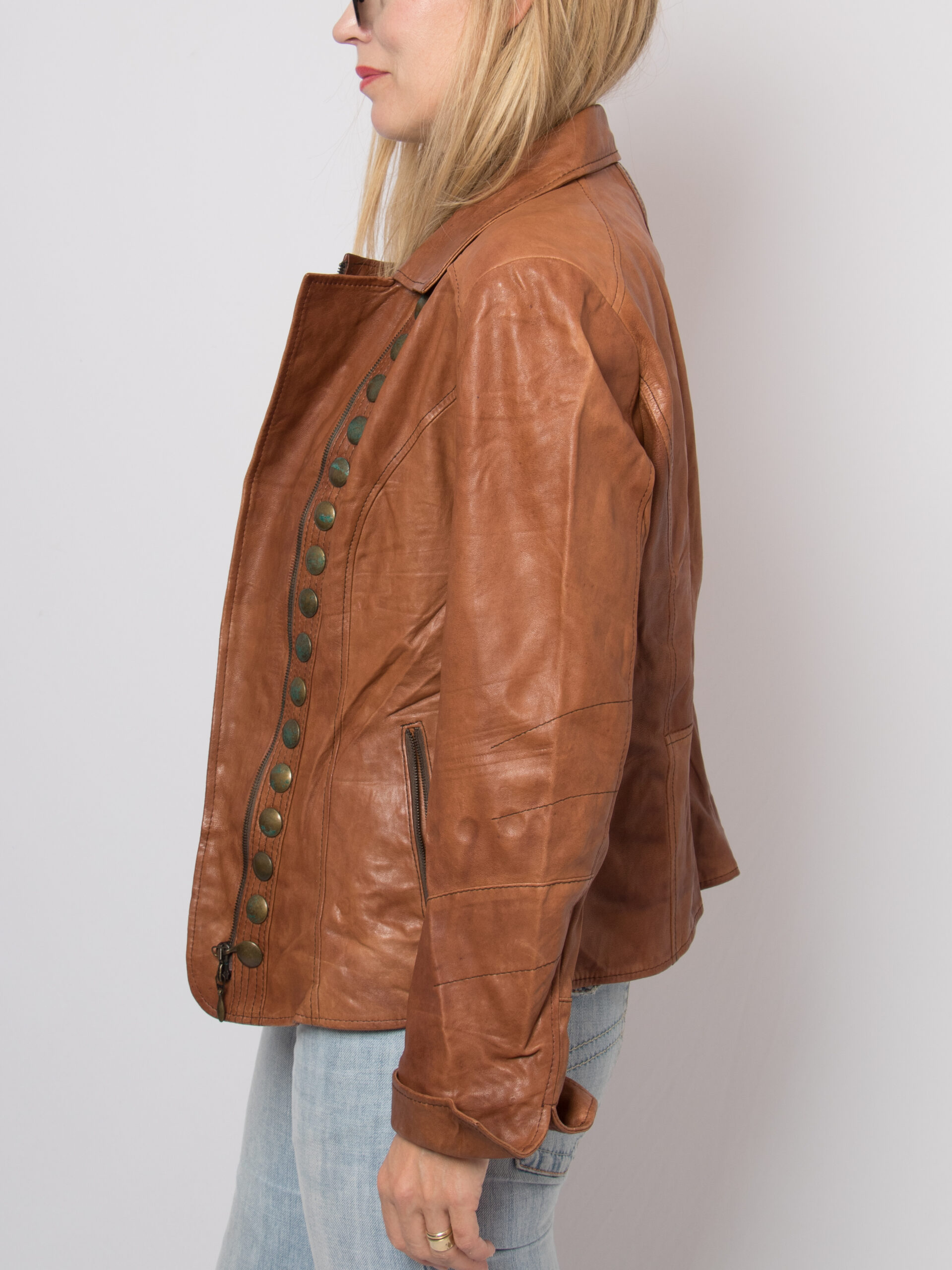 BIBA Brown Leather Jacket Military Style BIBA Brown Leather Jacket Military Style - Image 3