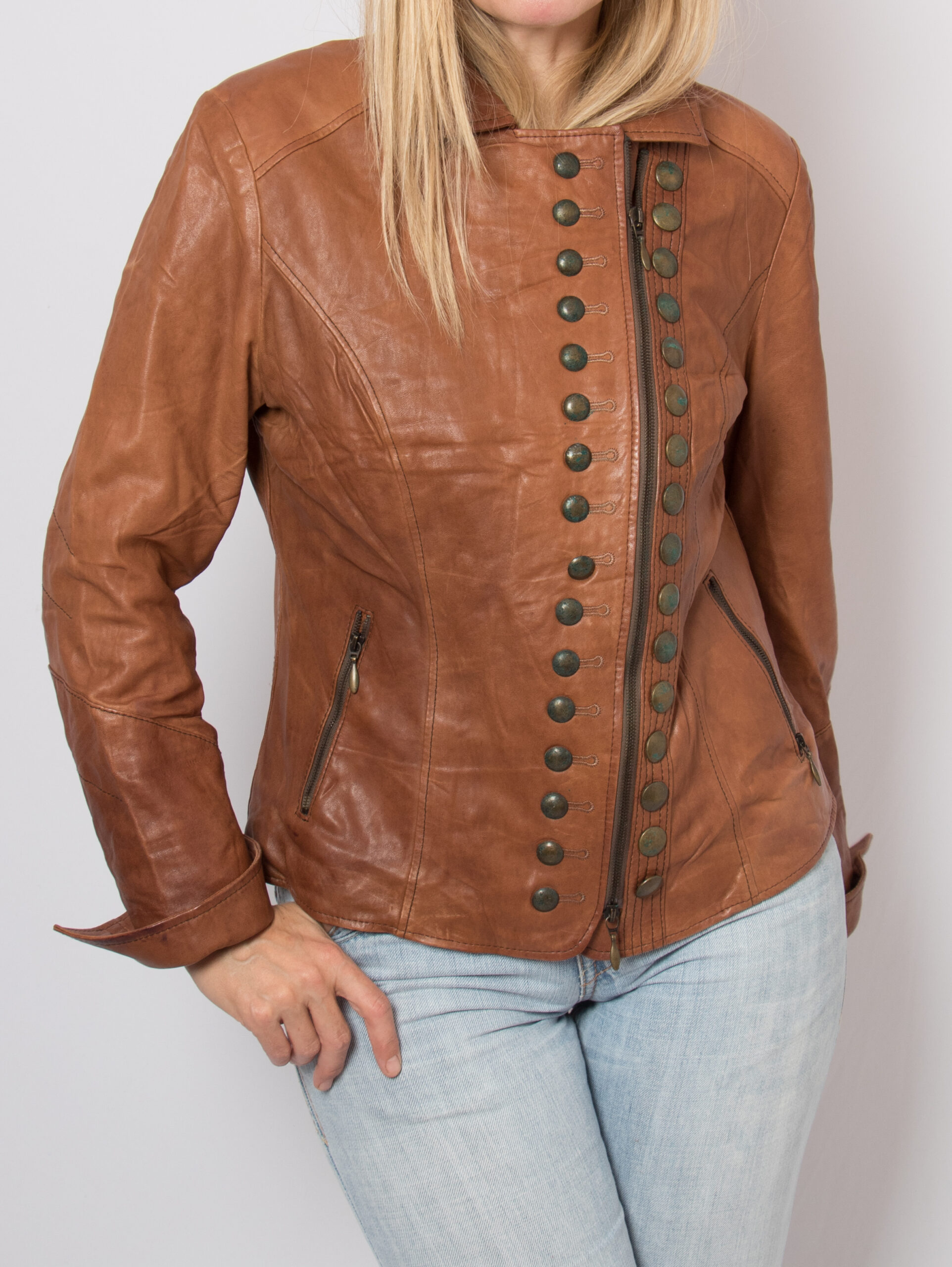 BIBA Brown Leather Jacket Military Style BIBA Brown Leather Jacket Military Style