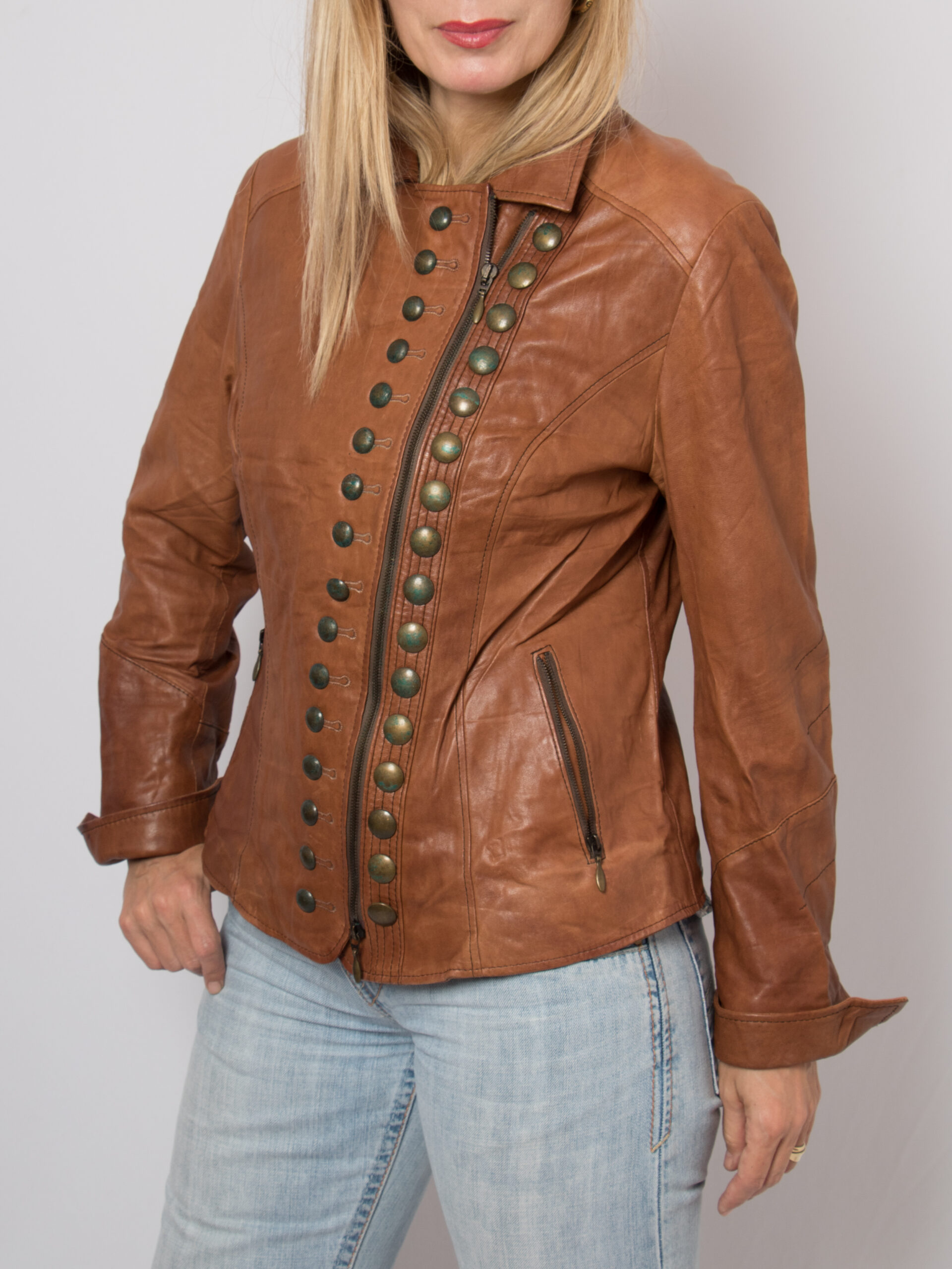 BIBA Brown Leather Jacket Military Style BIBA Brown Leather Jacket Military Style - Image 5