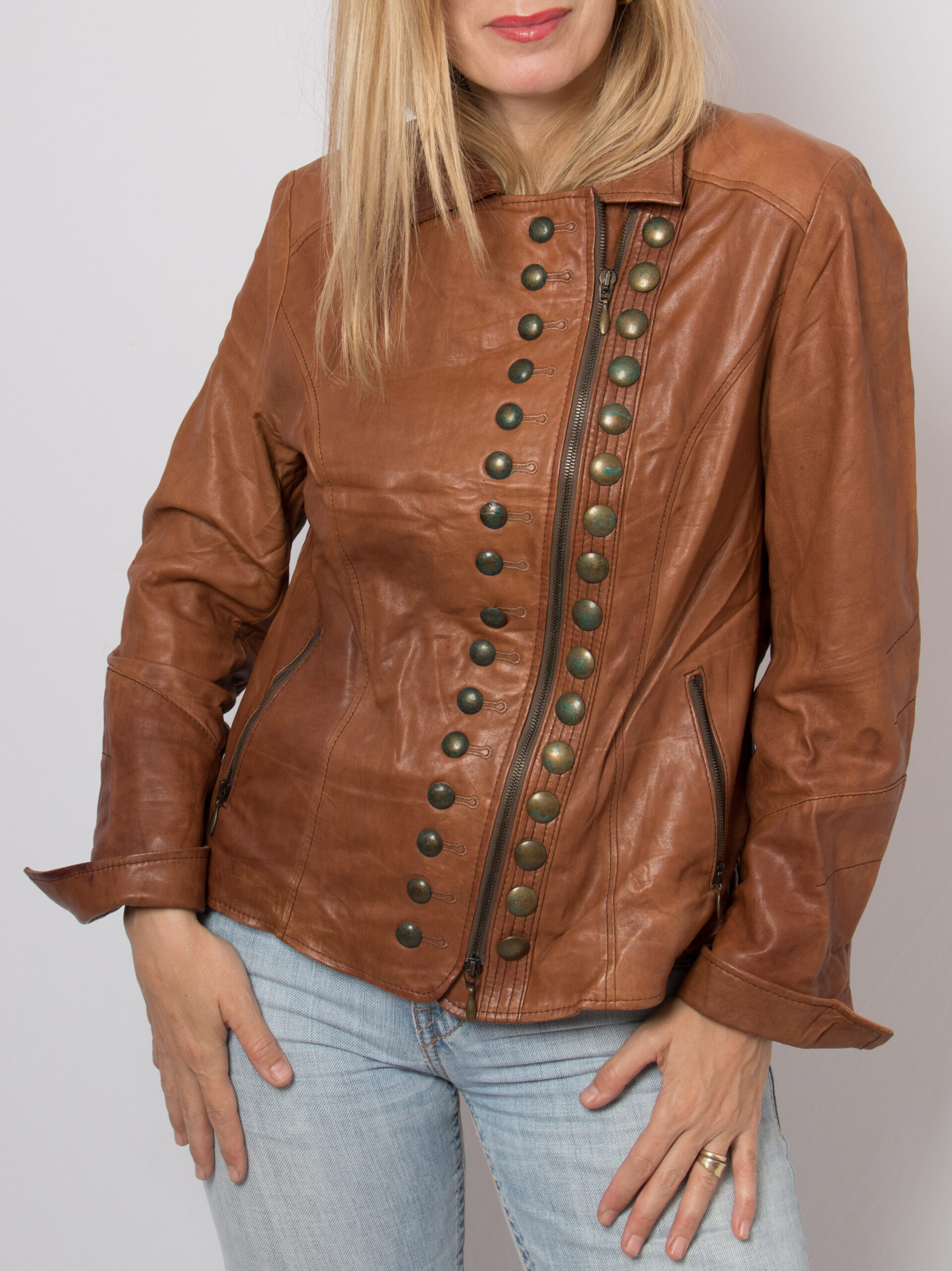BIBA Brown Leather Jacket Military Style BIBA Brown Leather Jacket Military Style - Image 7