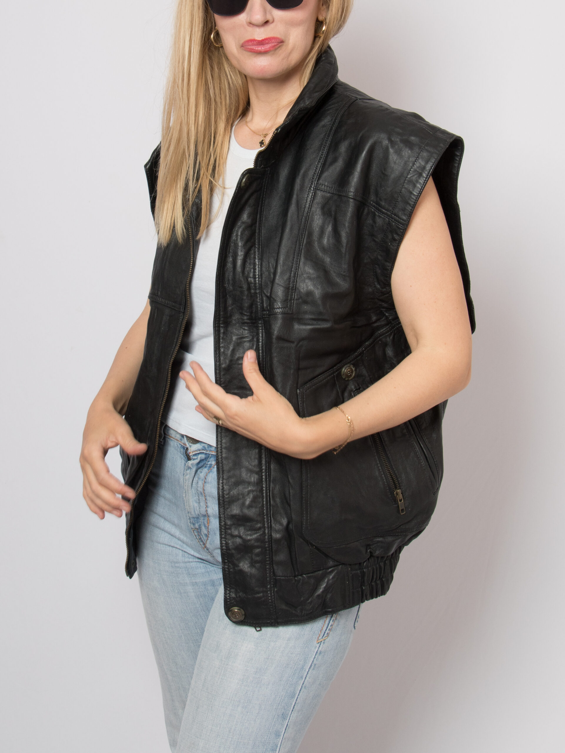 Vintage Black Leather Biker Vest Vintage Black Leather Biker Vest