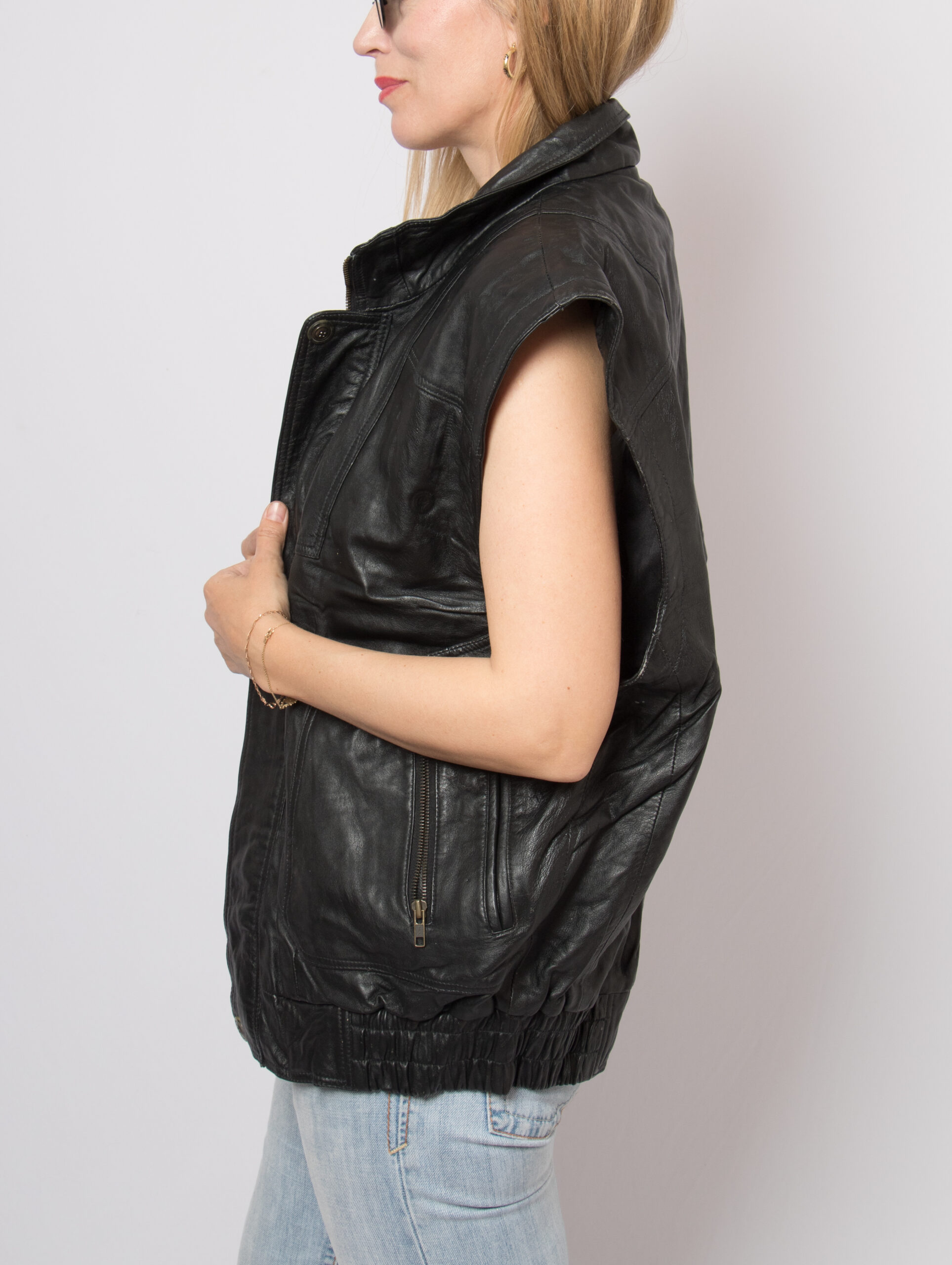 Vintage Black Leather Biker Vest Vintage Black Leather Biker Vest - Image 3