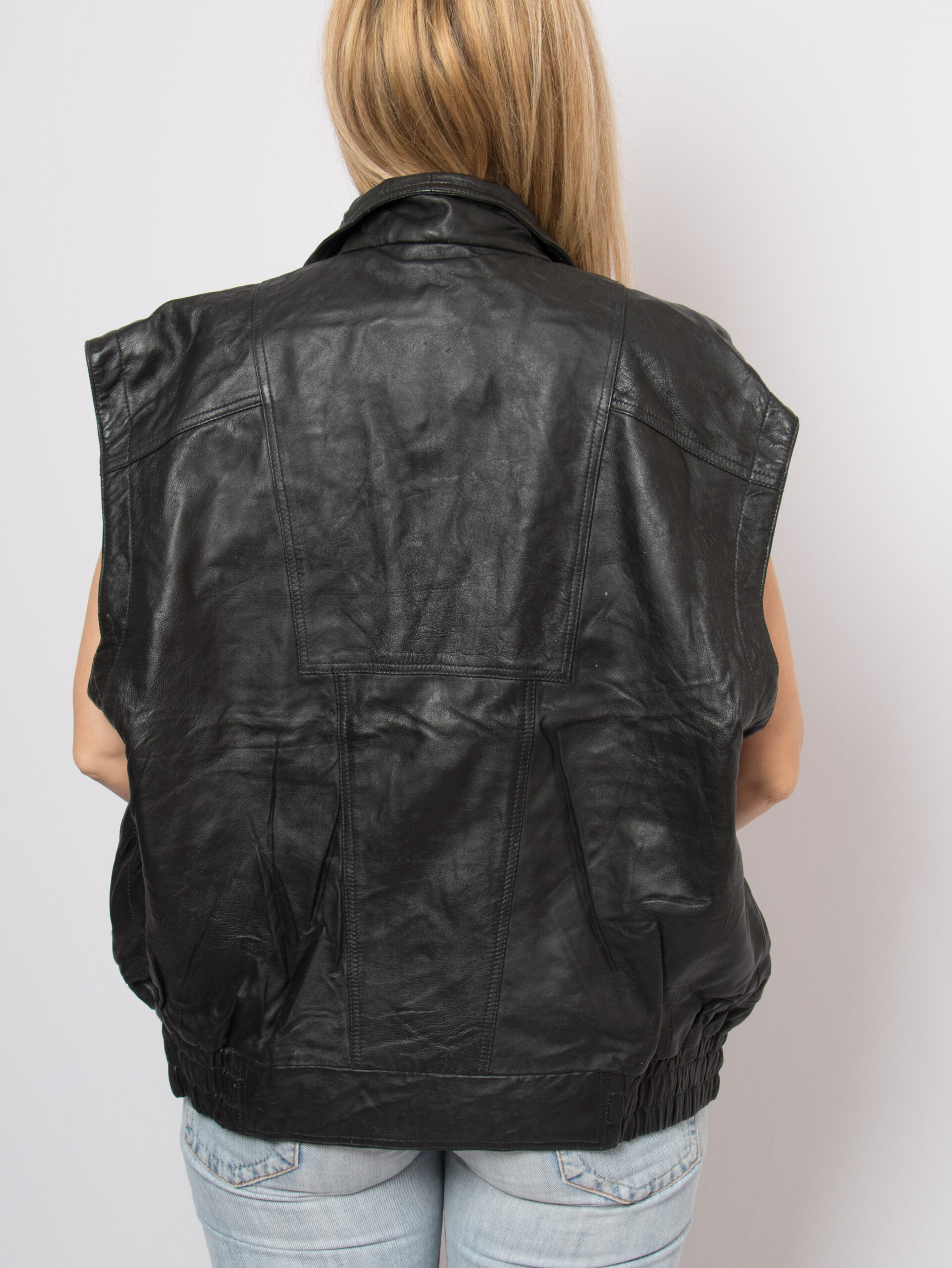 Vintage Black Leather Biker Vest Vintage Black Leather Biker Vest - Image 4