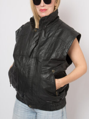 Vintage Black Leather Biker Vest