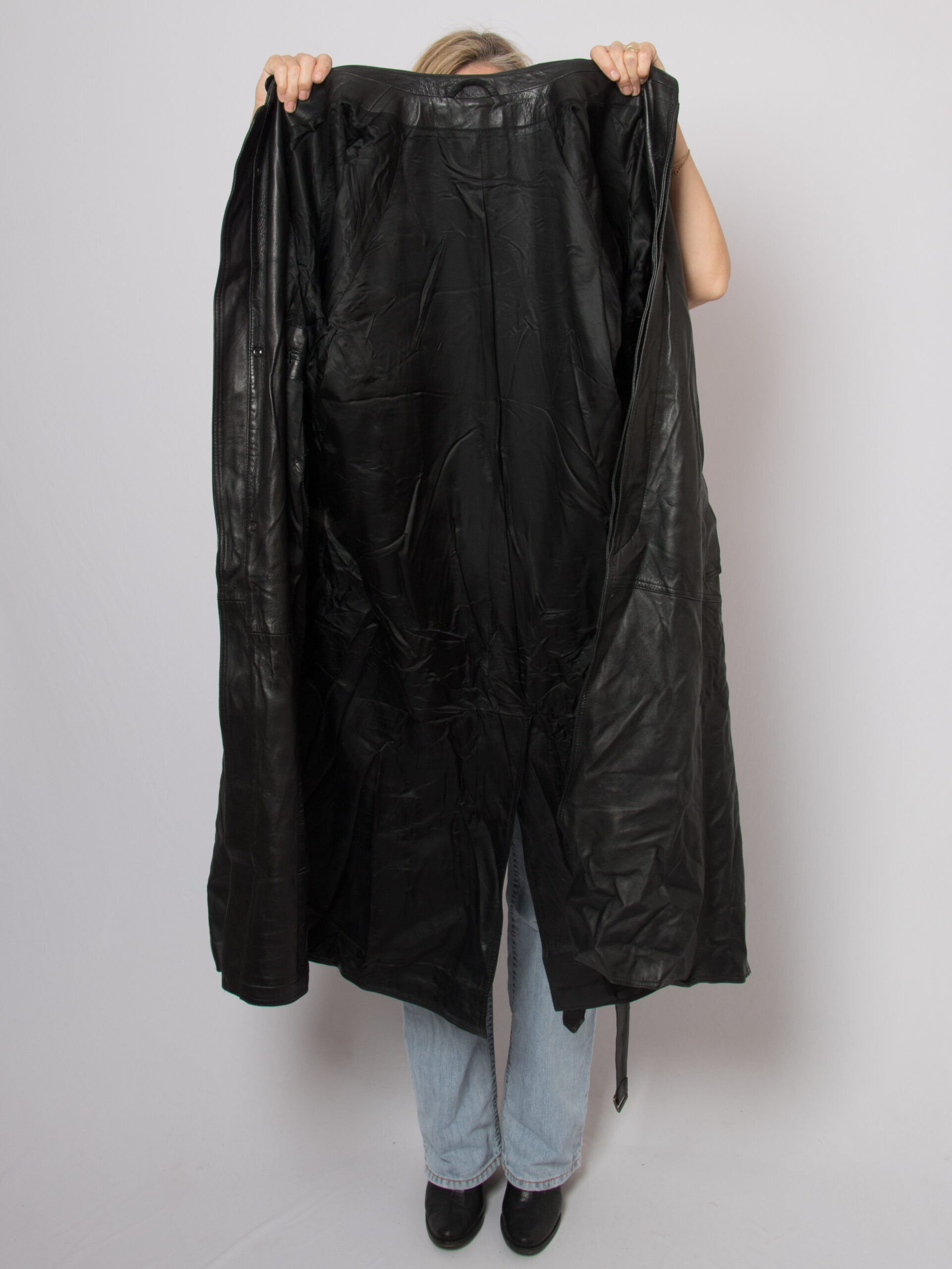 90s Long Black Leather Trench Coat 90s Long Black Leather Trench Coat - Image 7