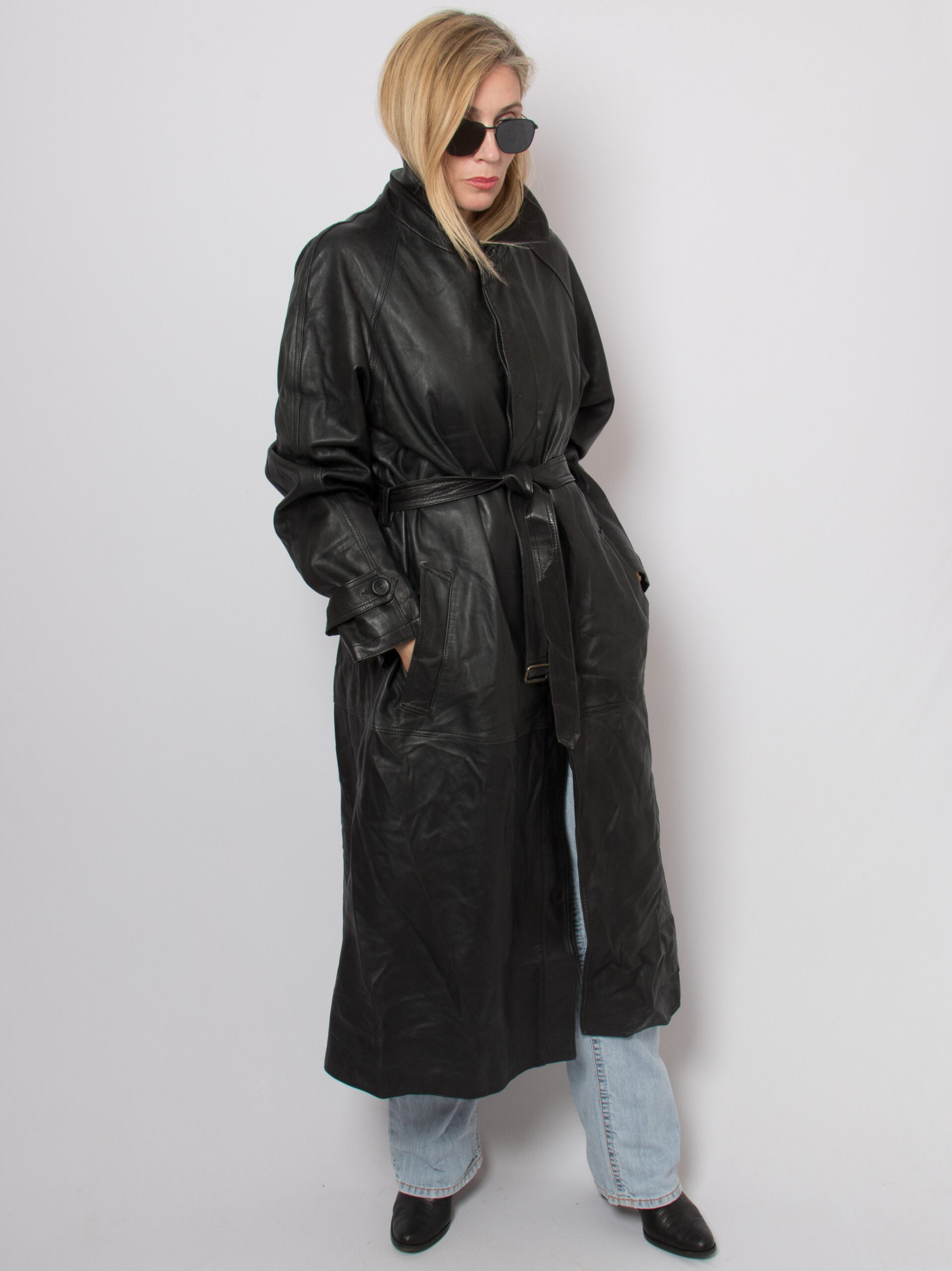 90s Long Black Leather Trench Coat 90s Long Black Leather Trench Coat
