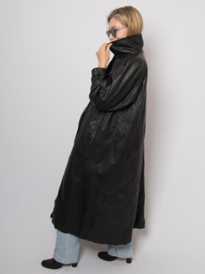 Vintage Long Leather Swing Coat Puff Sleeve