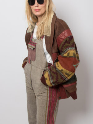 Vintage ITALLO Color Block Suede Bomber Jacket